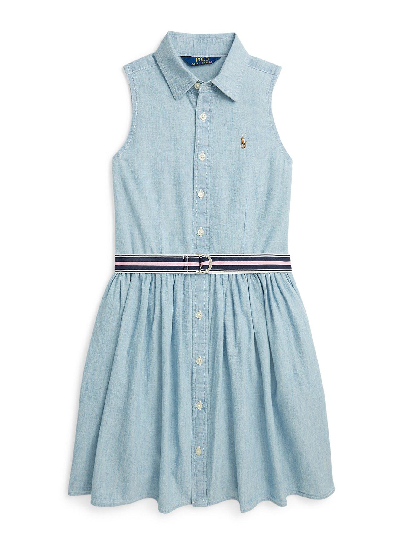 undefined Girls Sleeveless Belted Shirt Dress - Blue