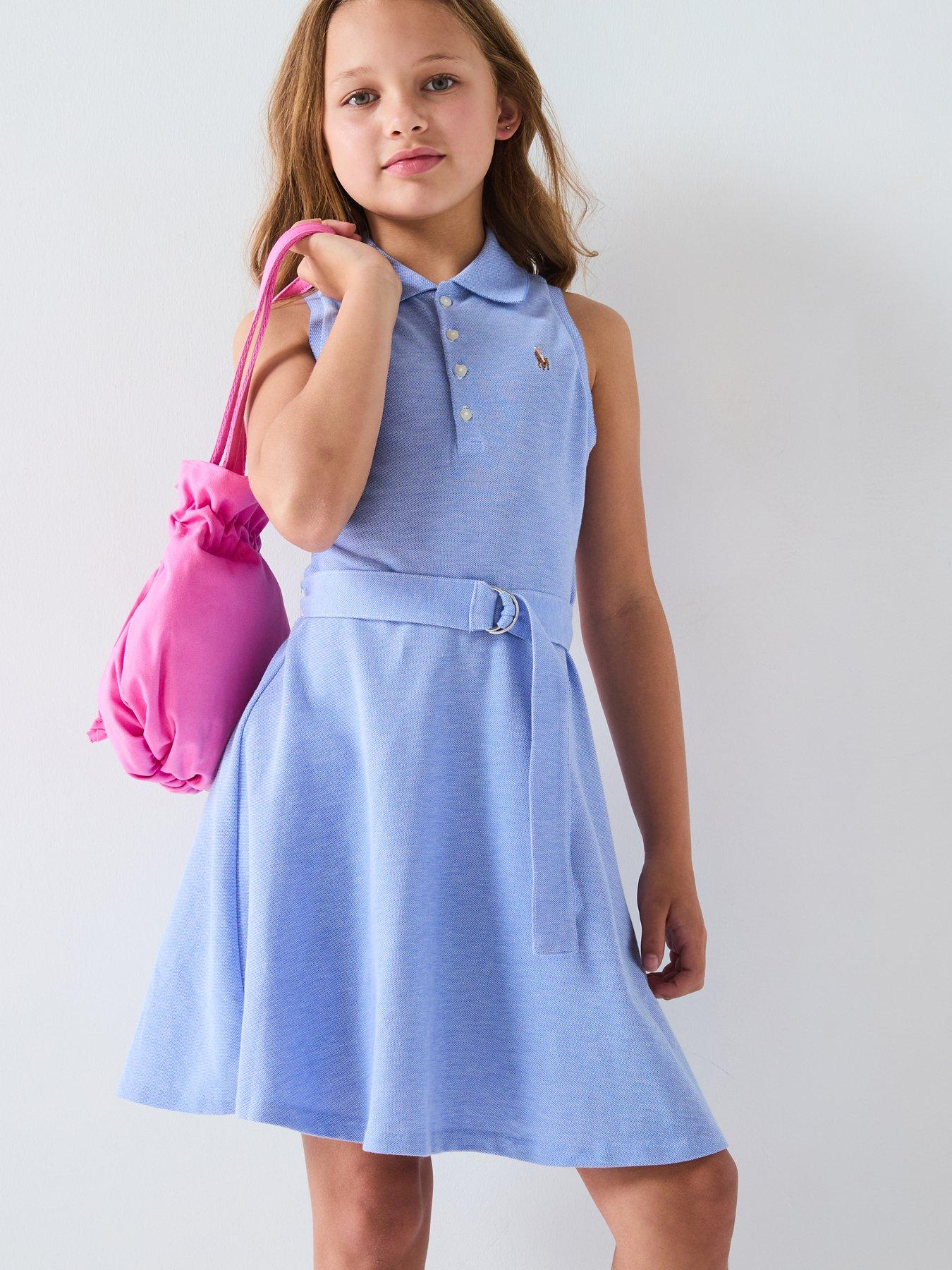 undefined Girls Sleeveless Polo Dress - Blue