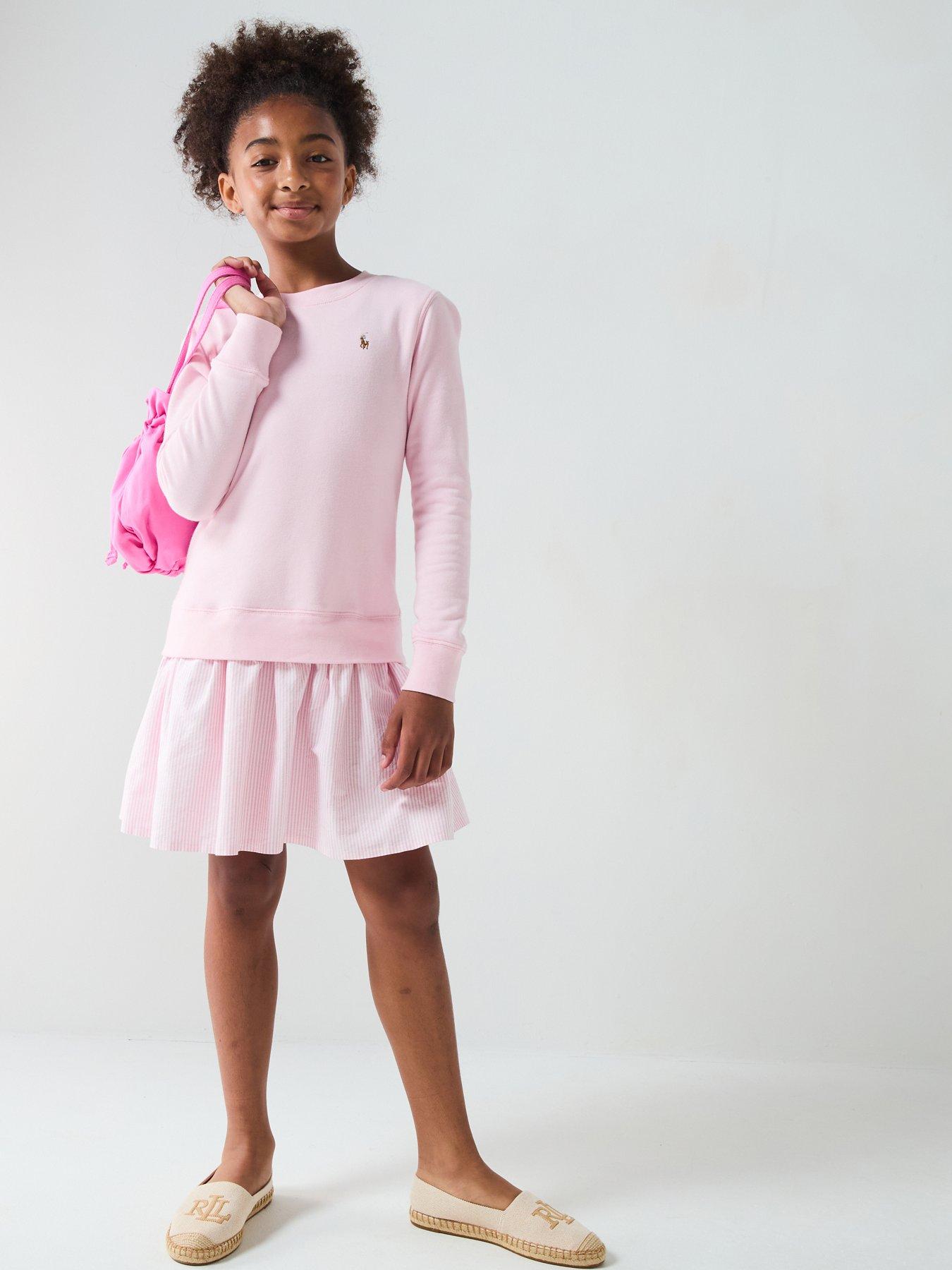 undefined Girls Woven Hem Sweat Dress - Pink