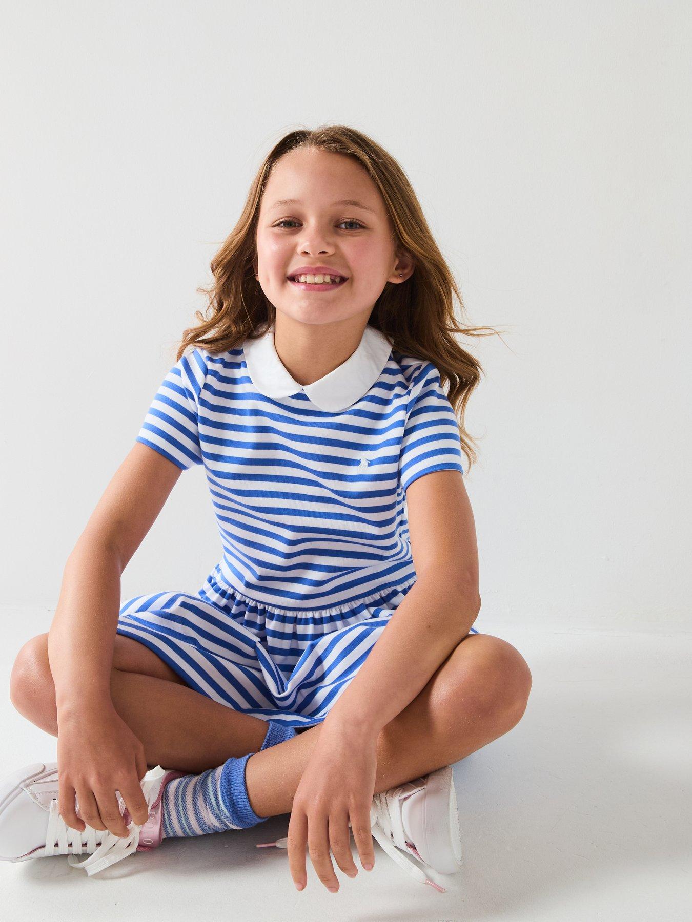 undefined Girls Collar Dress - Blue/White