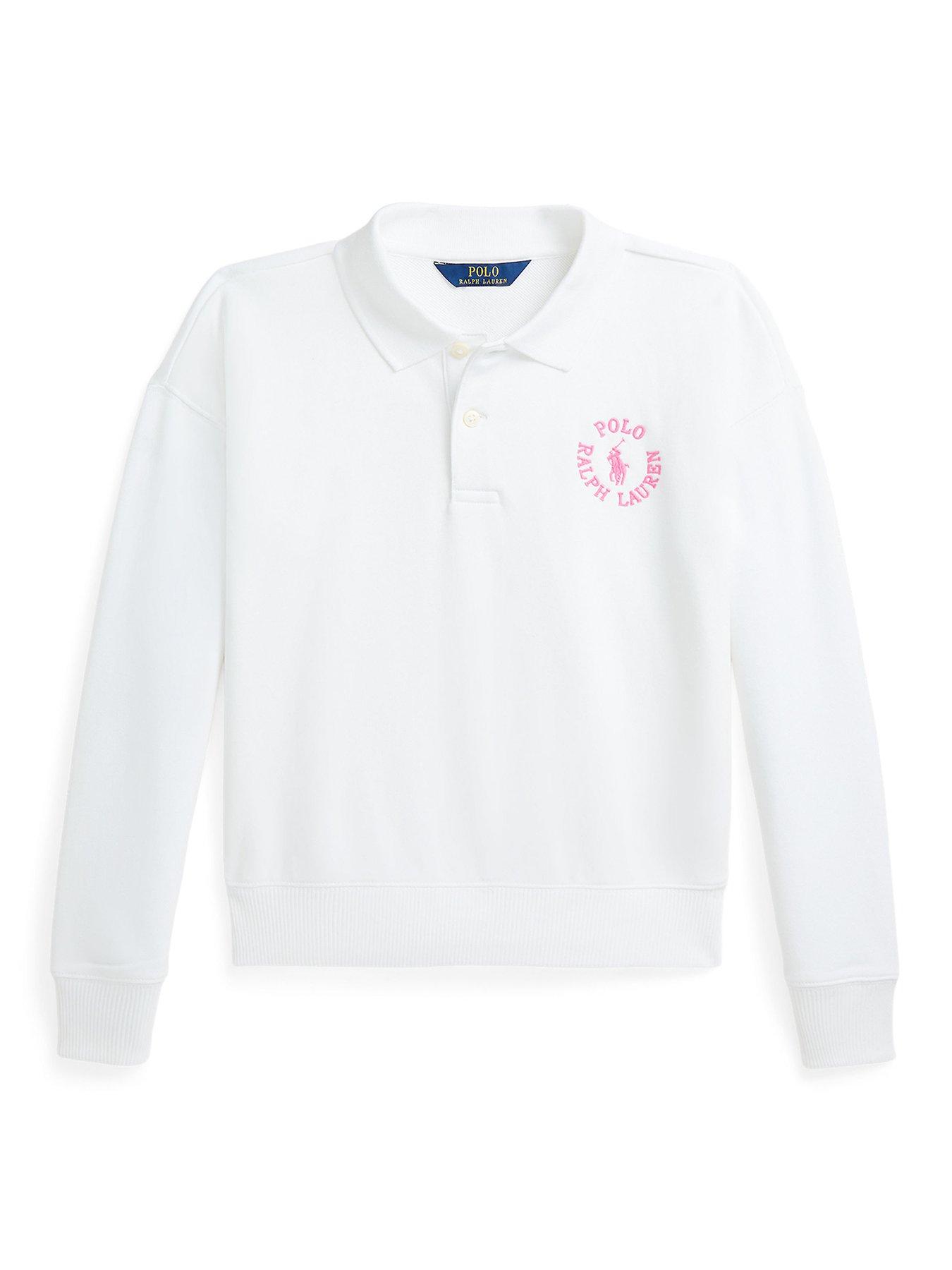 Image 1 of 5 of Polo Ralph Lauren Girls Button Collar Sweatshirt - White