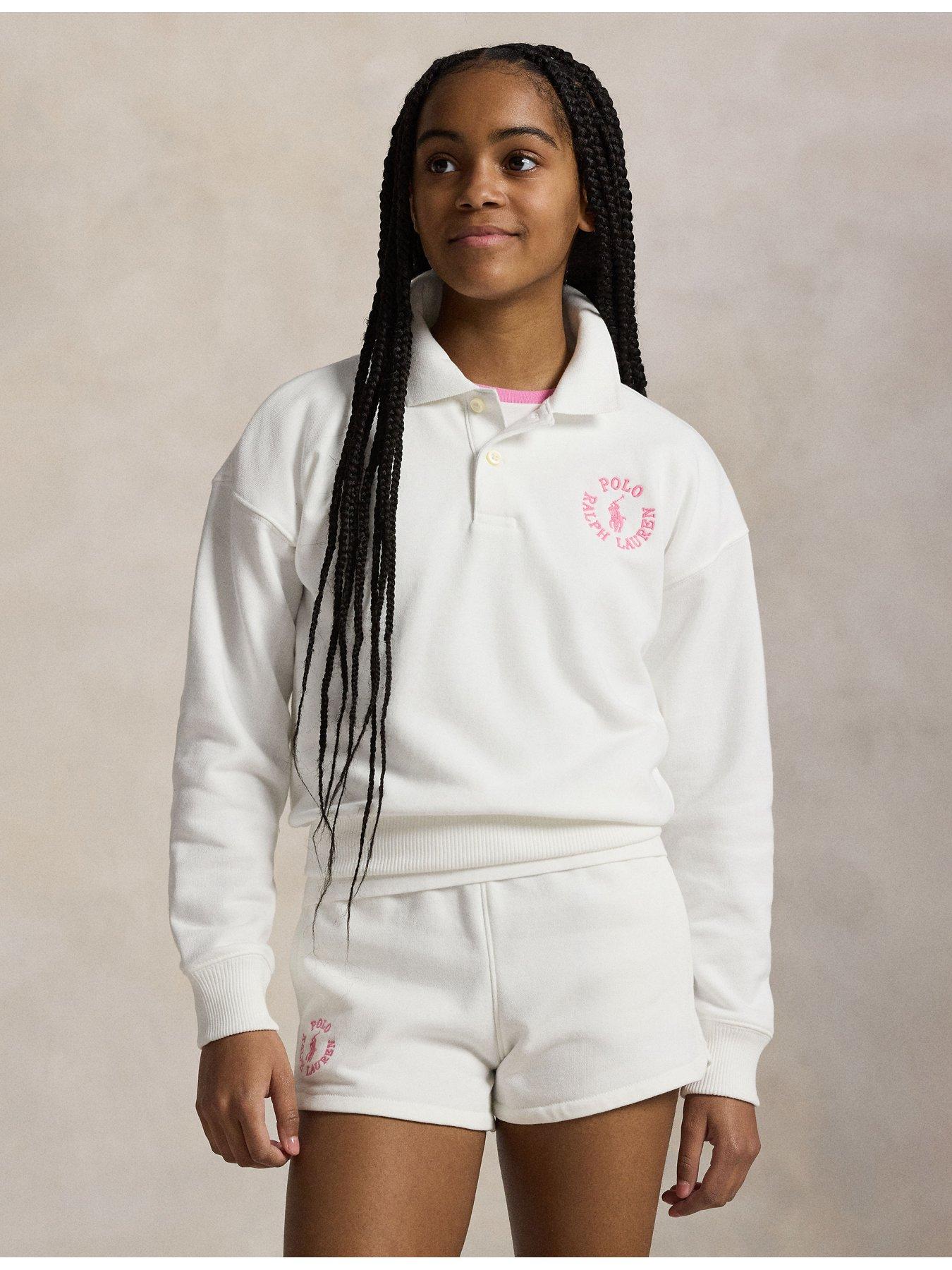 Image 2 of 5 of Polo Ralph Lauren Girls Button Collar Sweatshirt - White