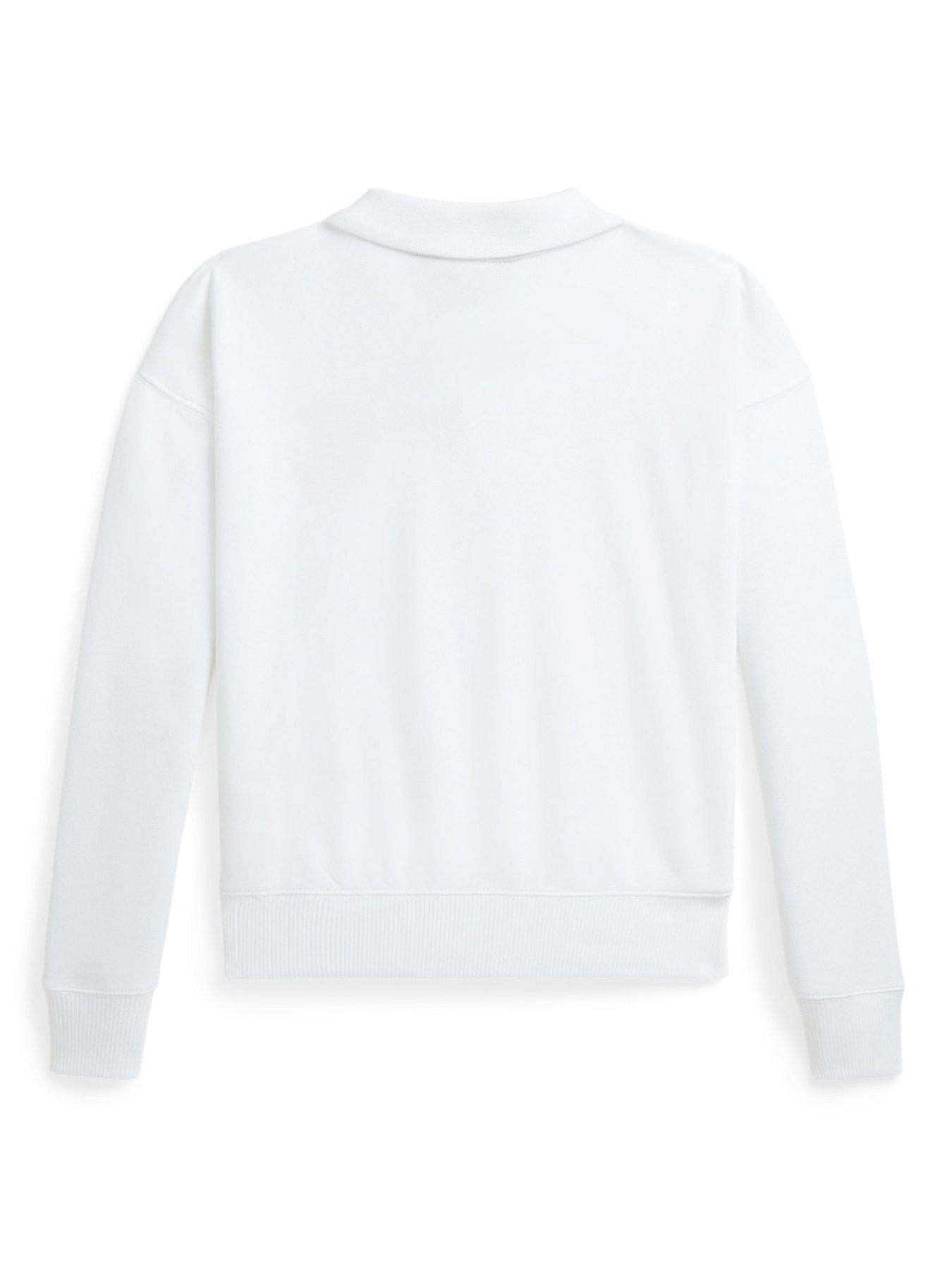 Image 3 of 5 of Polo Ralph Lauren Girls Button Collar Sweatshirt - White