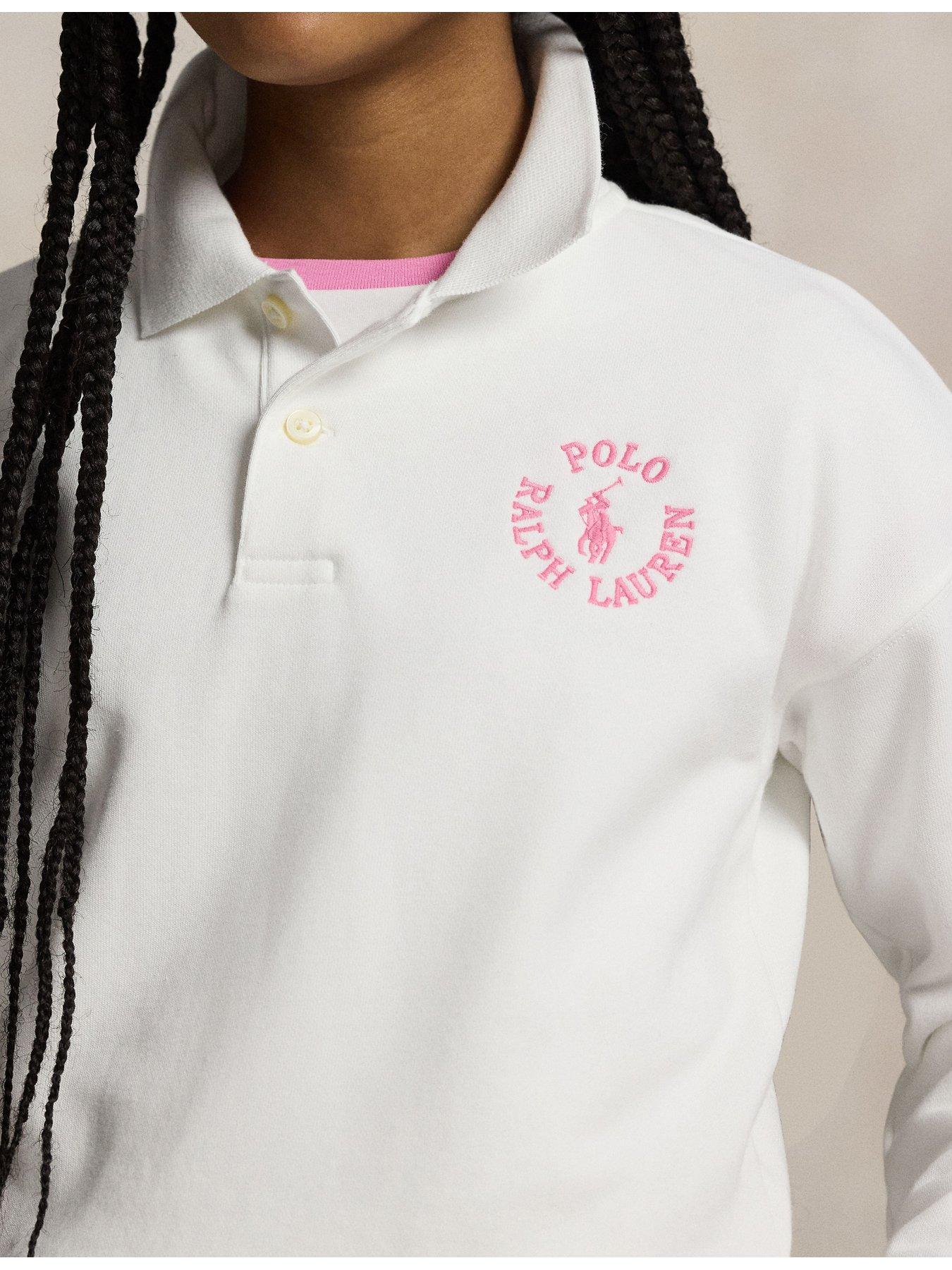 Image 4 of 5 of Polo Ralph Lauren Girls Button Collar Sweatshirt - White