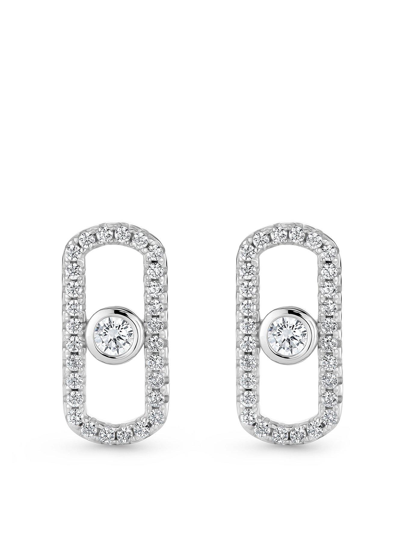 undefined Sterling Silver Cubic Zirconia Glide Stud Earrings