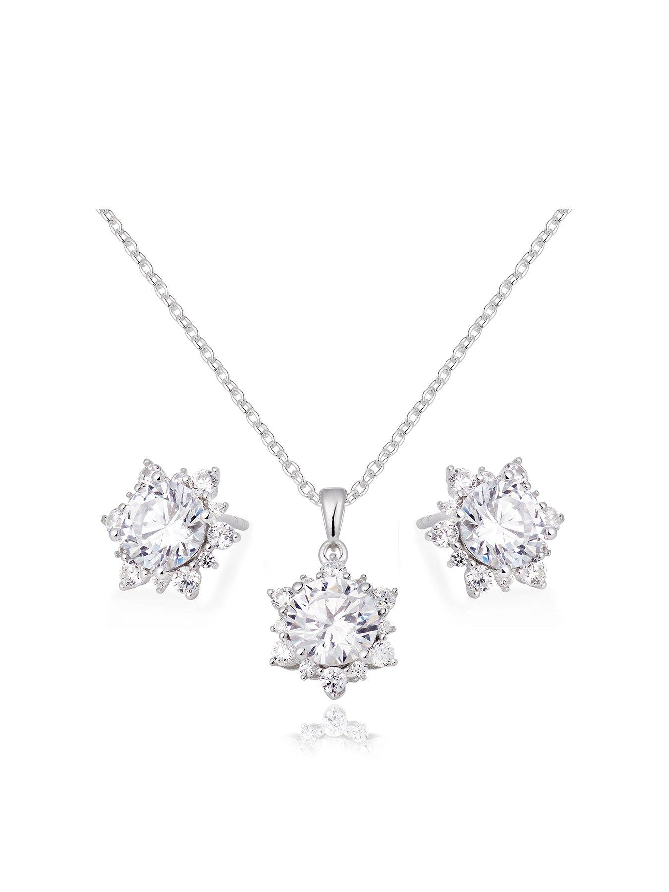 undefined Sterling Silver Cubic Zirconia Pendant and Earrings Set
