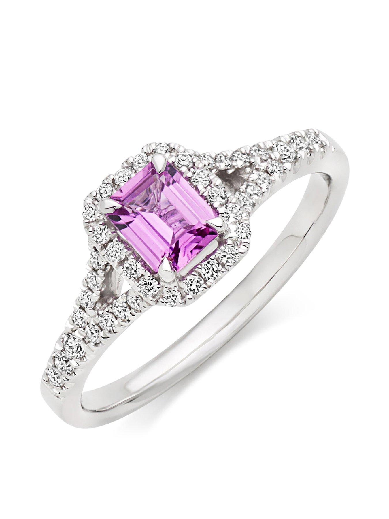 Beaverbrooks 18ct White Gold Diamond Pink Sapphire Halo Ring