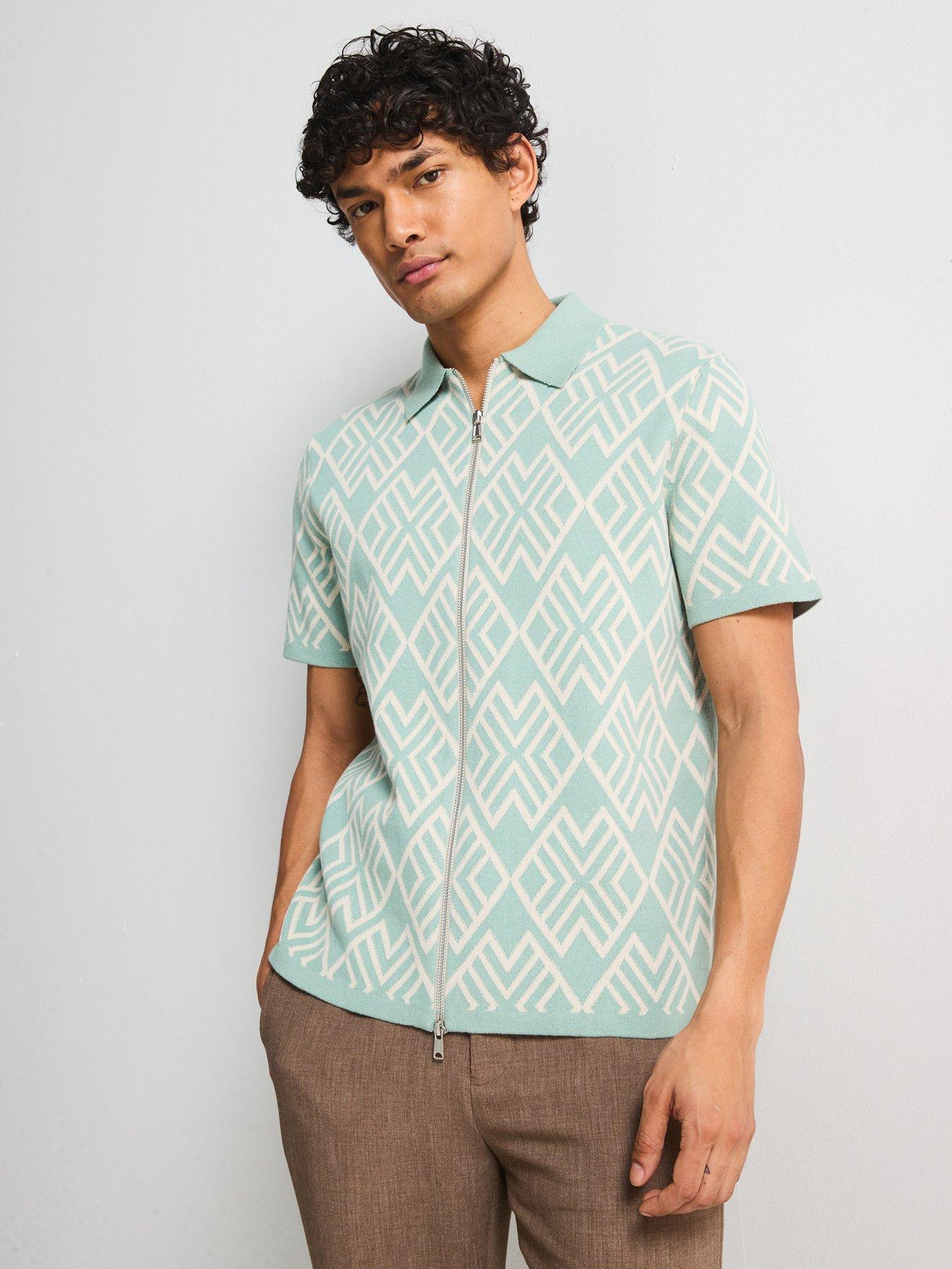 undefined Mike Life Reg 12 Short Sleeve Jacquard Shirt Knit - Green