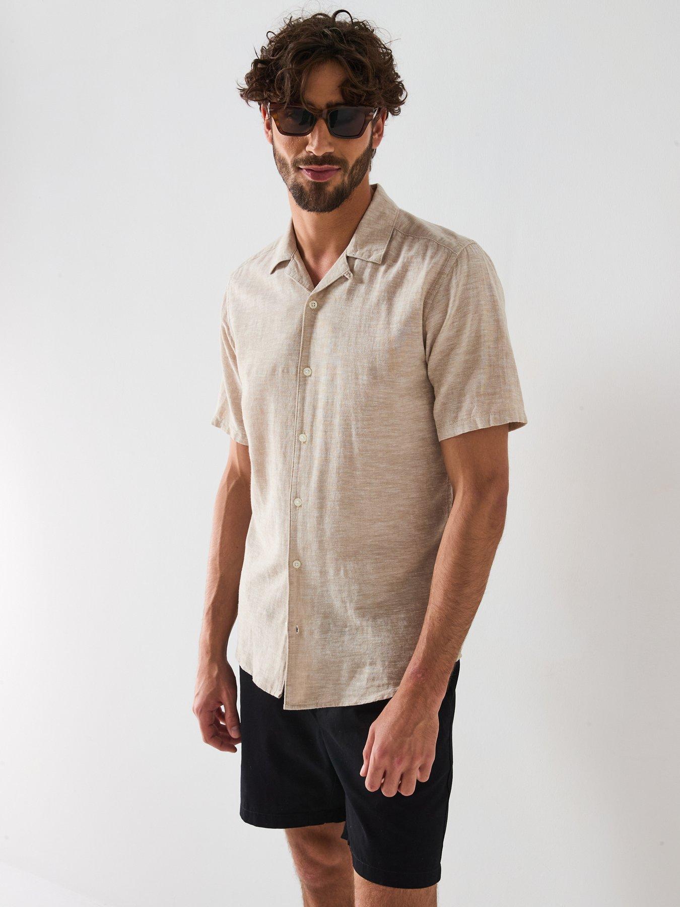 undefined Only & Sons Caiden Slim Fit Resort Collar Linen Shirt