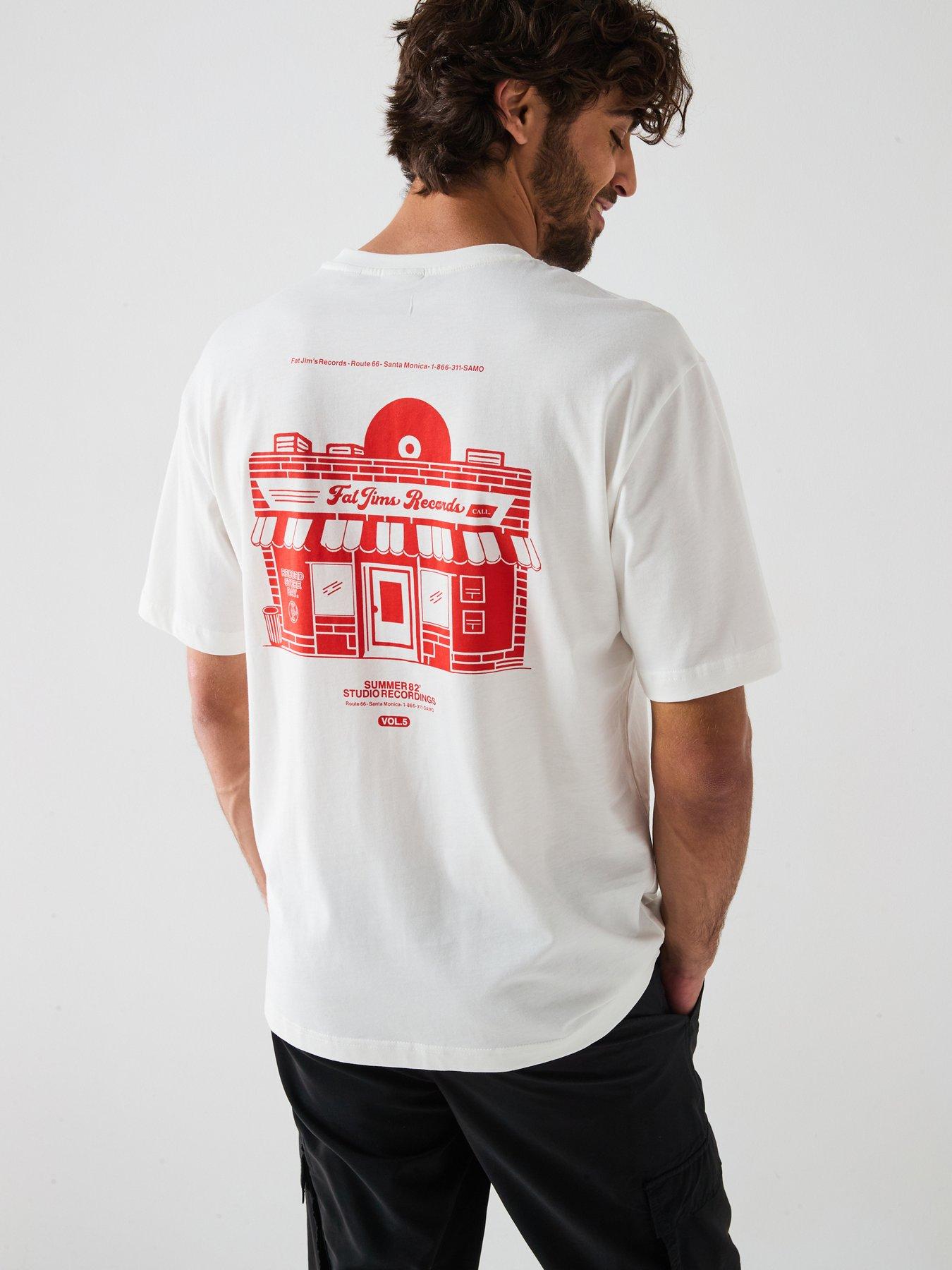 Image 1 of 6 of ONLY & SONS Rylan Rlx Record Pch Print Short Sleeve T-Shirt - Cloud Dancer Jims Cloud