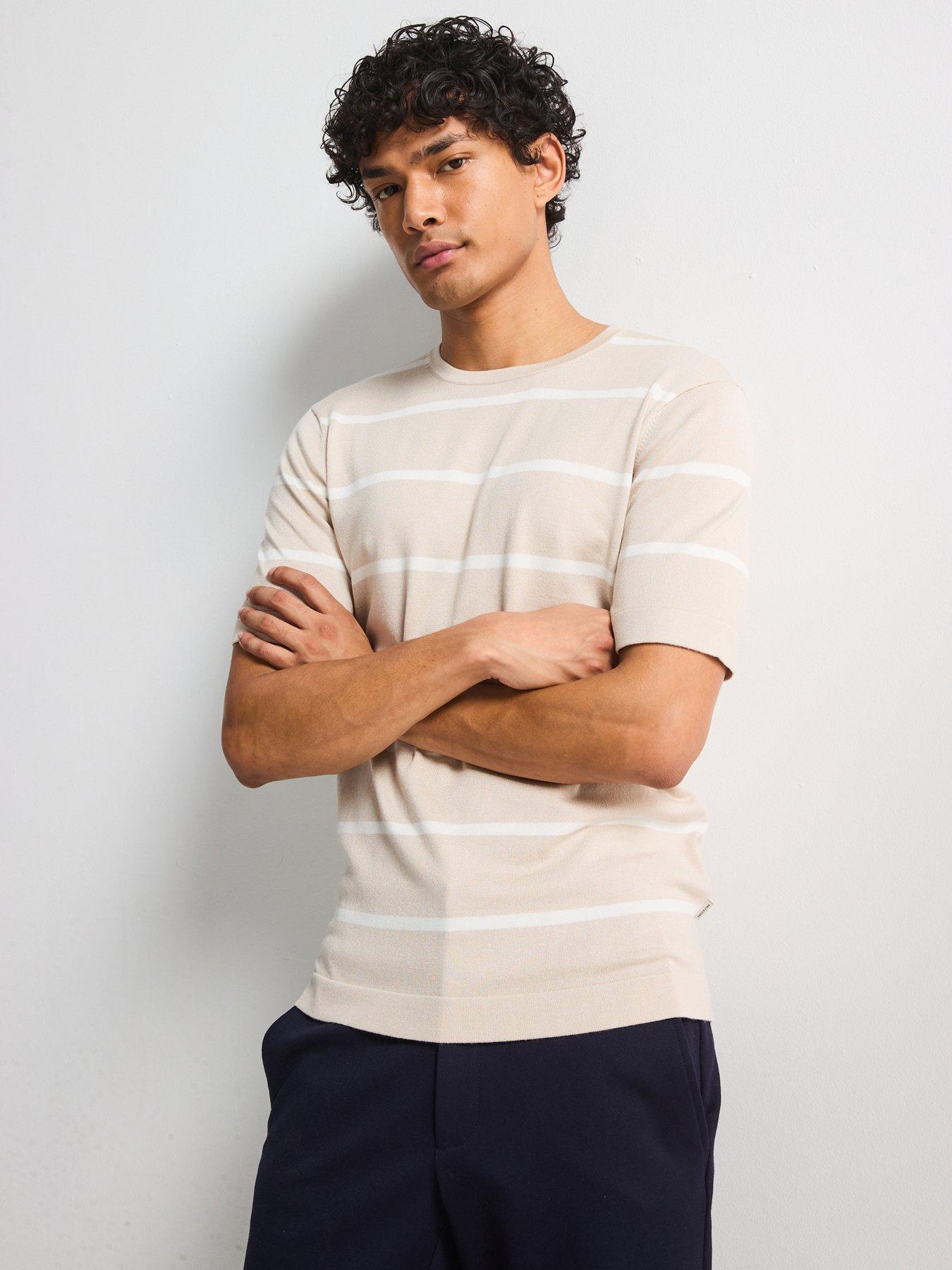 undefined Wyler Life Short Sleeve Striped Knitted T-Shirt - Light Brown