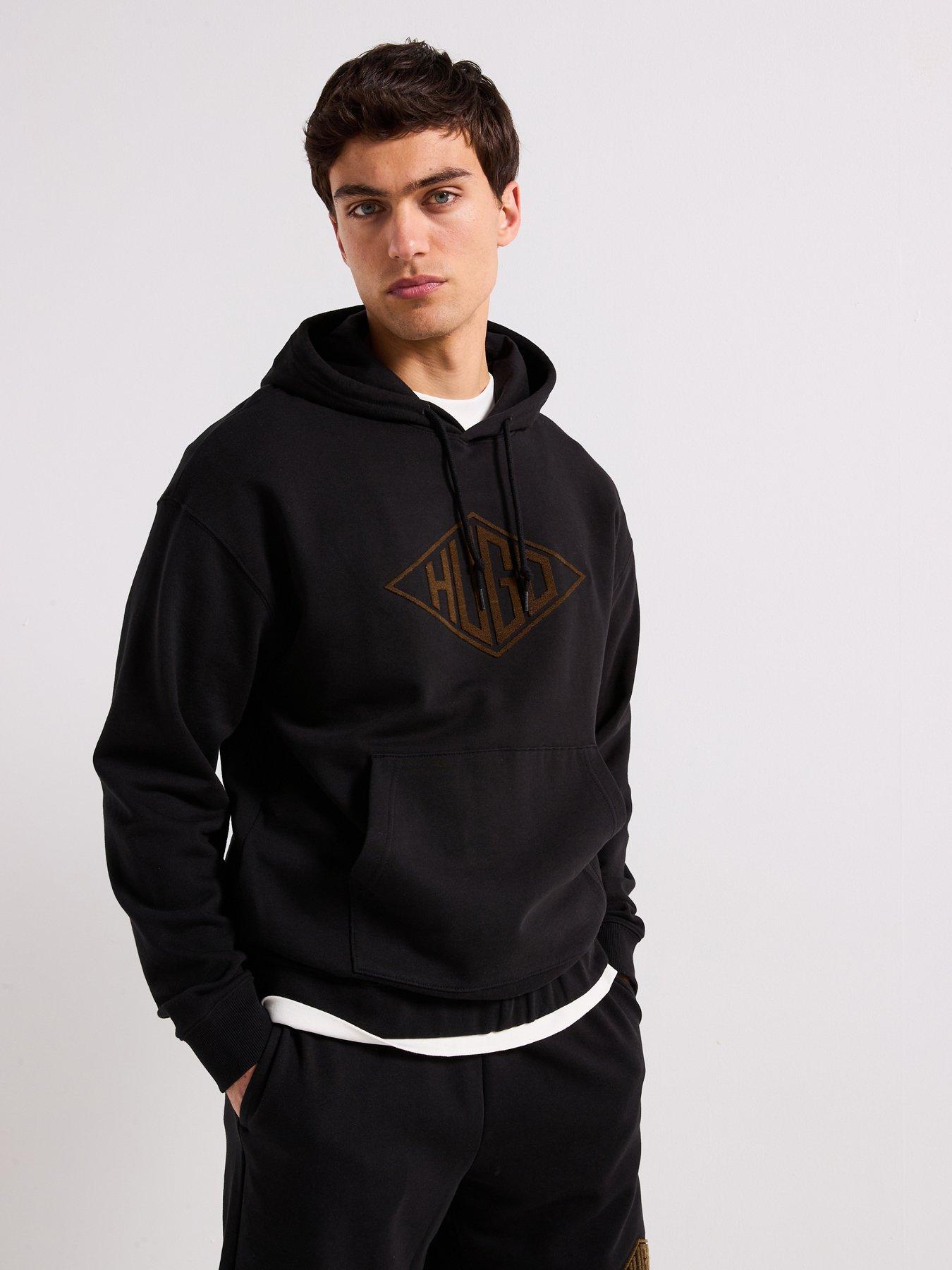 undefined Dacorolo Relaxed Flocked Geo Logo Overhead Hoodie - Black