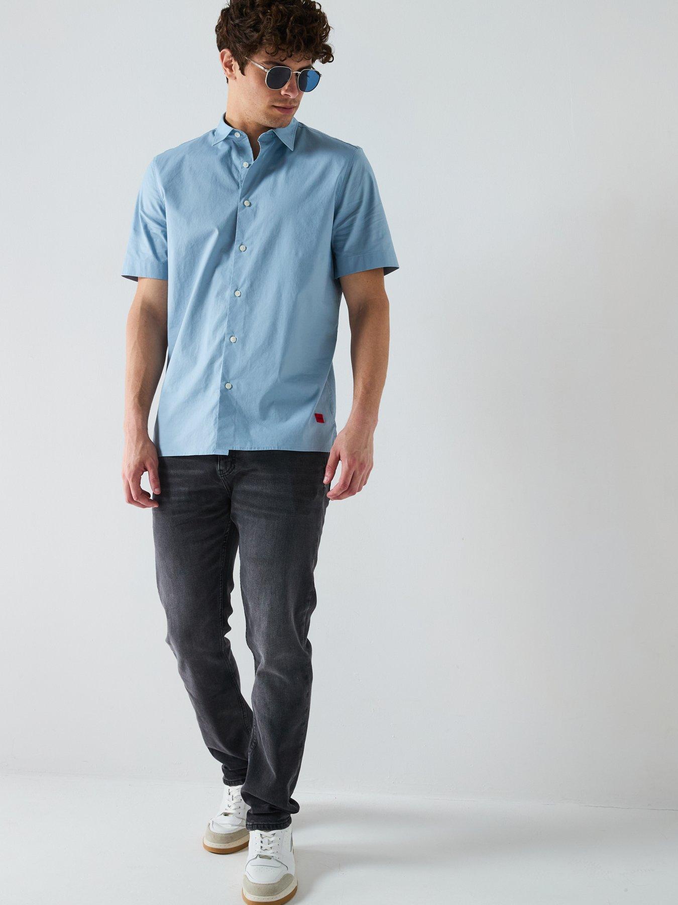 Image 3 of 6 of HUGO Ebor Relaxed Fit Short Sleeve Shirt - Blue