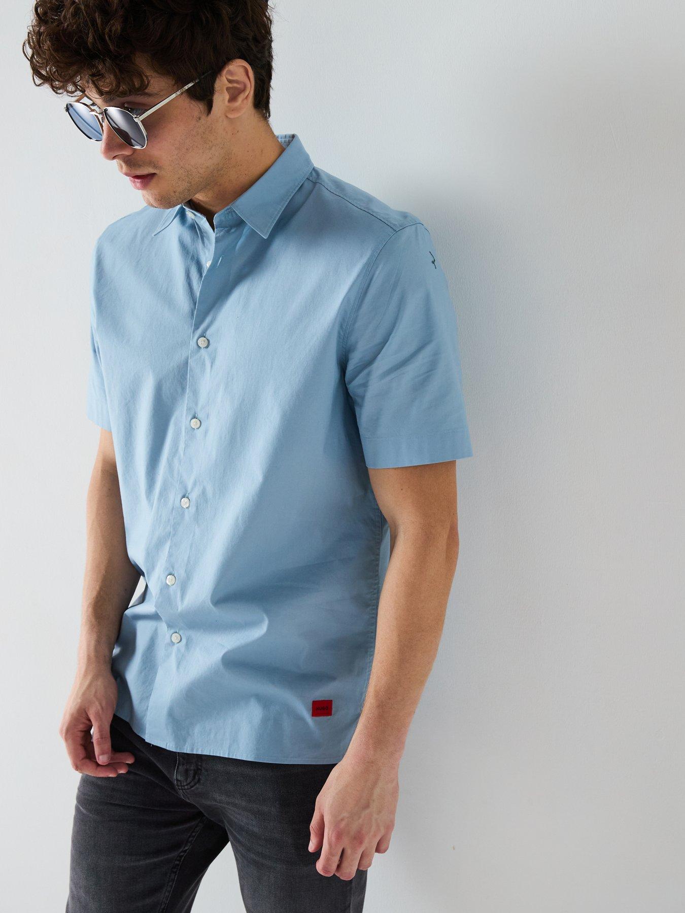 Image 4 of 6 of HUGO Ebor Relaxed Fit Short Sleeve Shirt - Blue