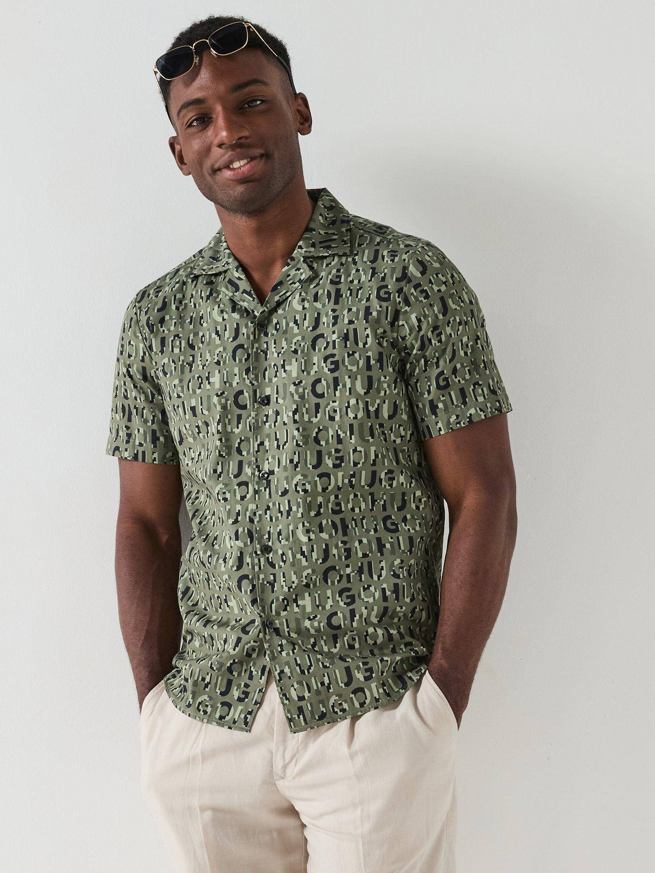 undefined Ellino Relaxed All Over Logo Short Sleeve Shirt - Open Green