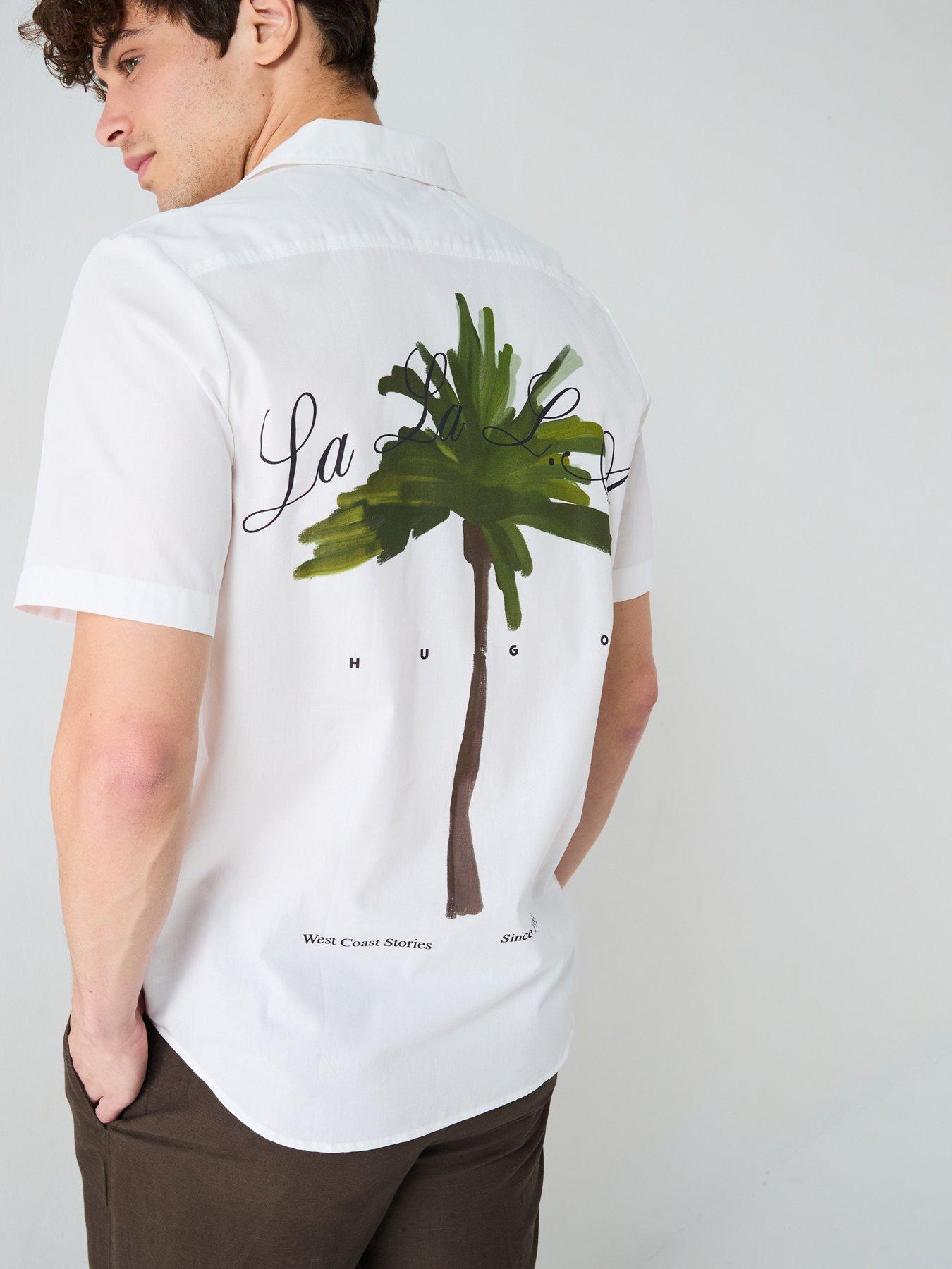 HUGO Ellino Palm Tree Back Print Short Sleeve Shirt | Very