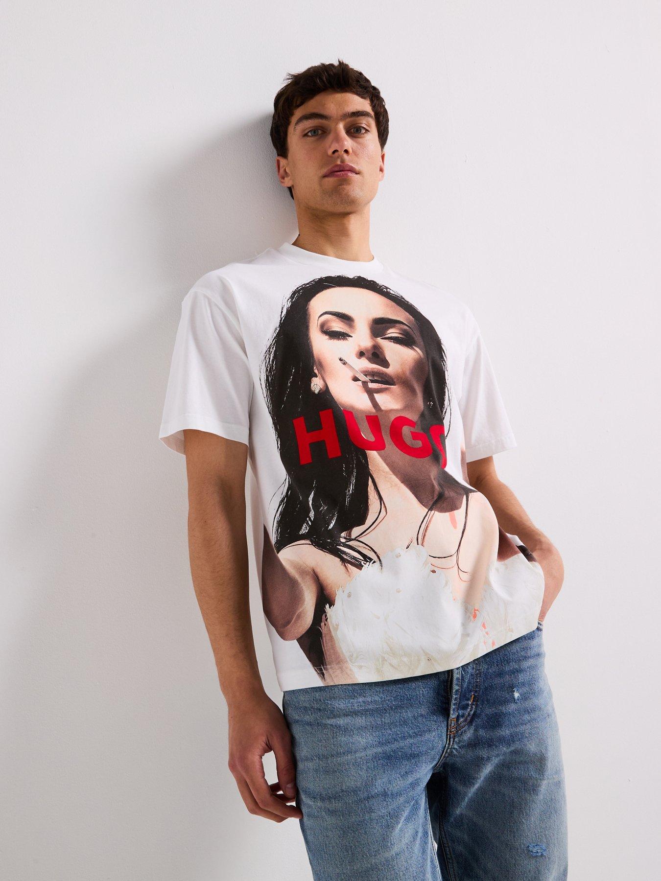 Image 1 of 5 of HUGO Duwedie Relaxed Smoking Woman Graphic T-Shirt - White