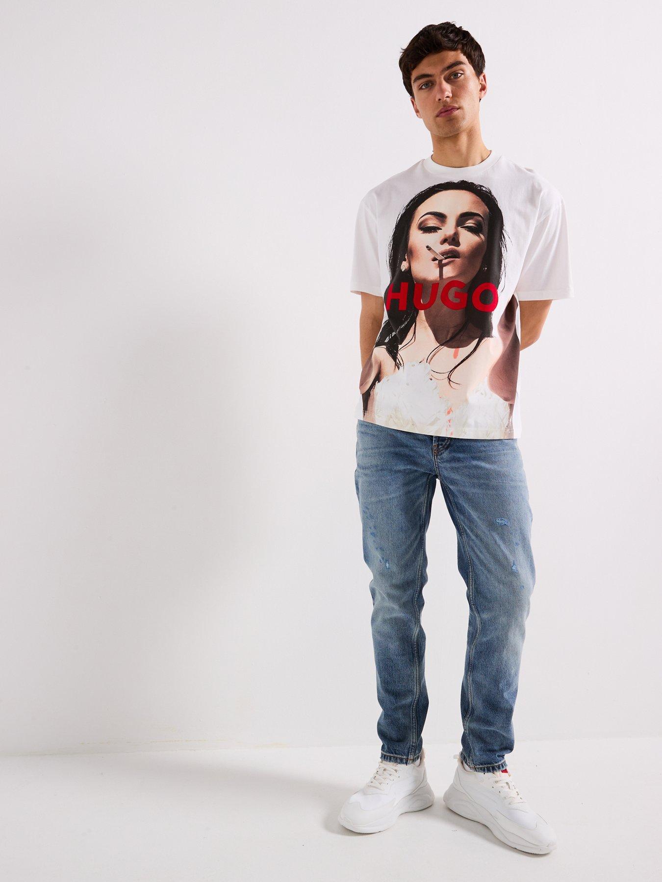 Image 3 of 5 of HUGO Duwedie Relaxed Smoking Woman Graphic T-Shirt - White