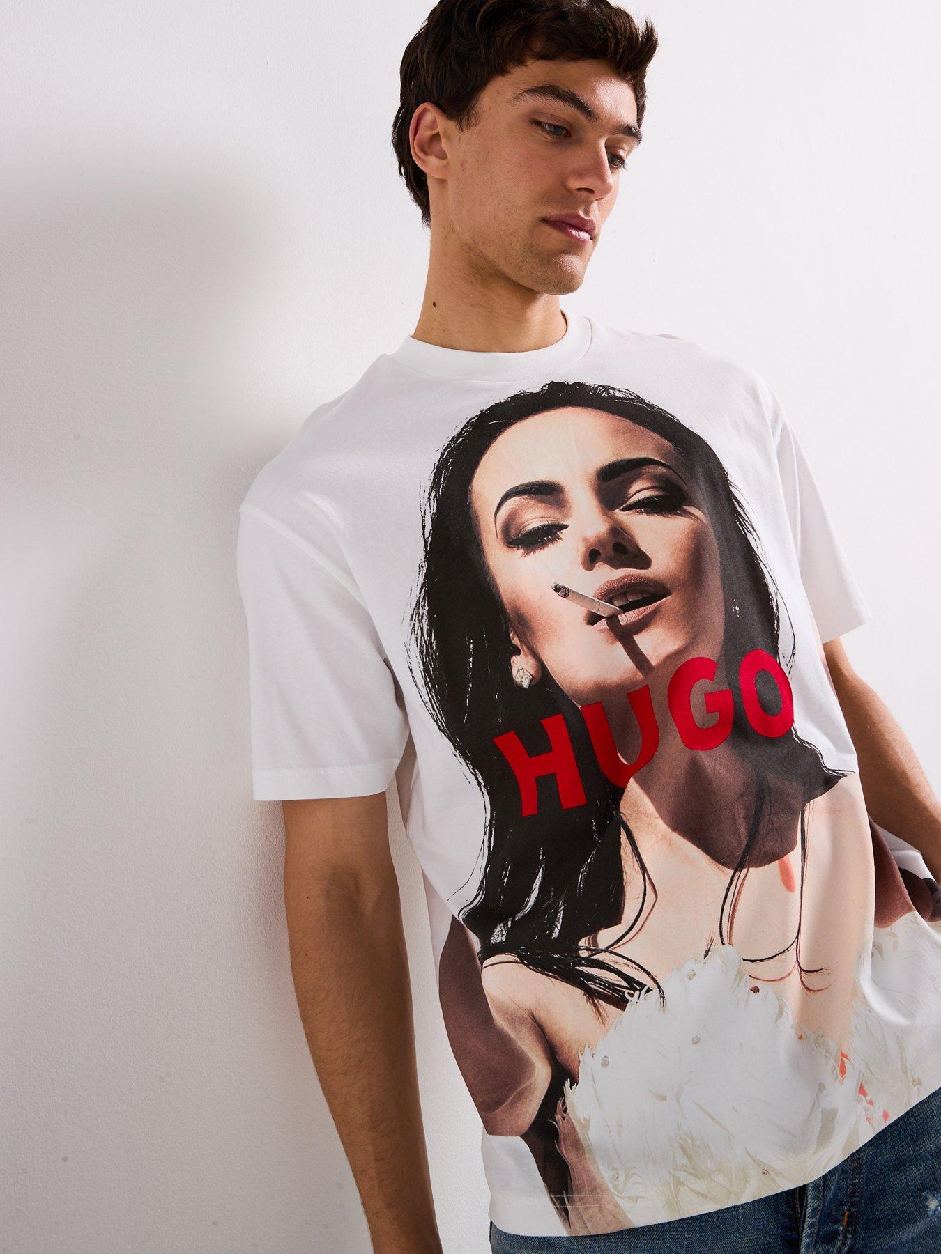 Image 4 of 5 of HUGO Duwedie Relaxed Smoking Woman Graphic T-Shirt - White