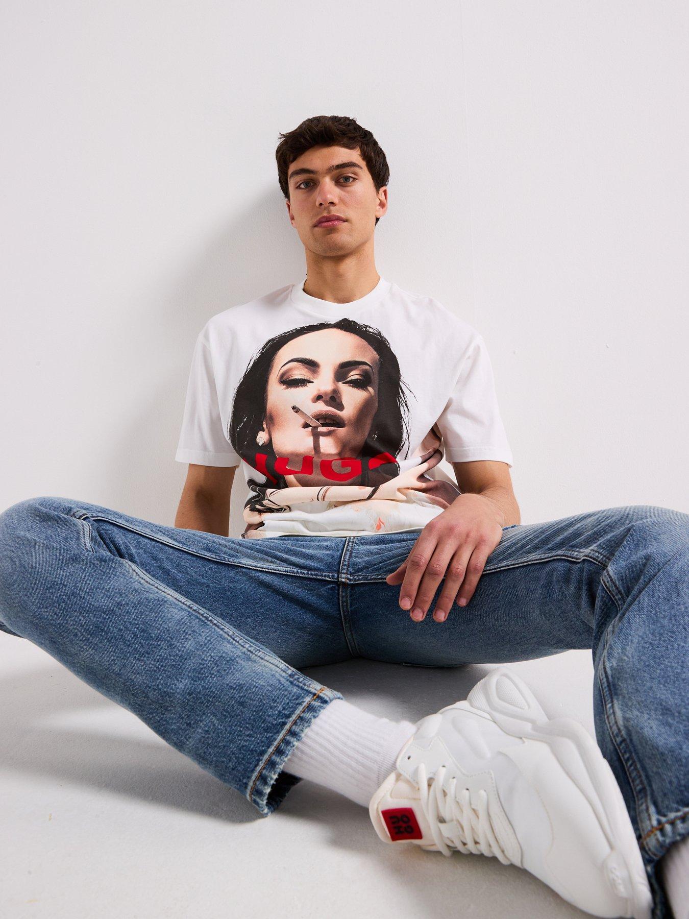 Image 5 of 5 of HUGO Duwedie Relaxed Smoking Woman Graphic T-Shirt - White