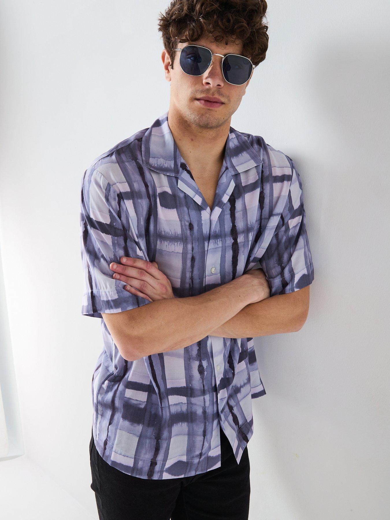 undefined Espino Relaxed Check Short Sleeve Shirt-Purple - Open Purple