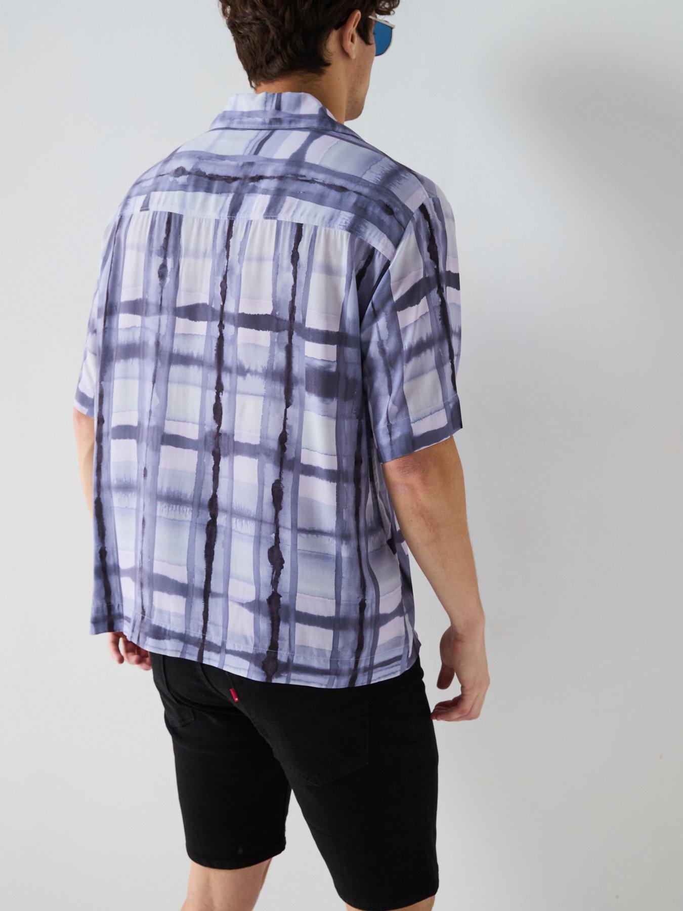 Image 2 of 6 of HUGO Espino Relaxed Check Short Sleeve Shirt-Purple - Open Purple