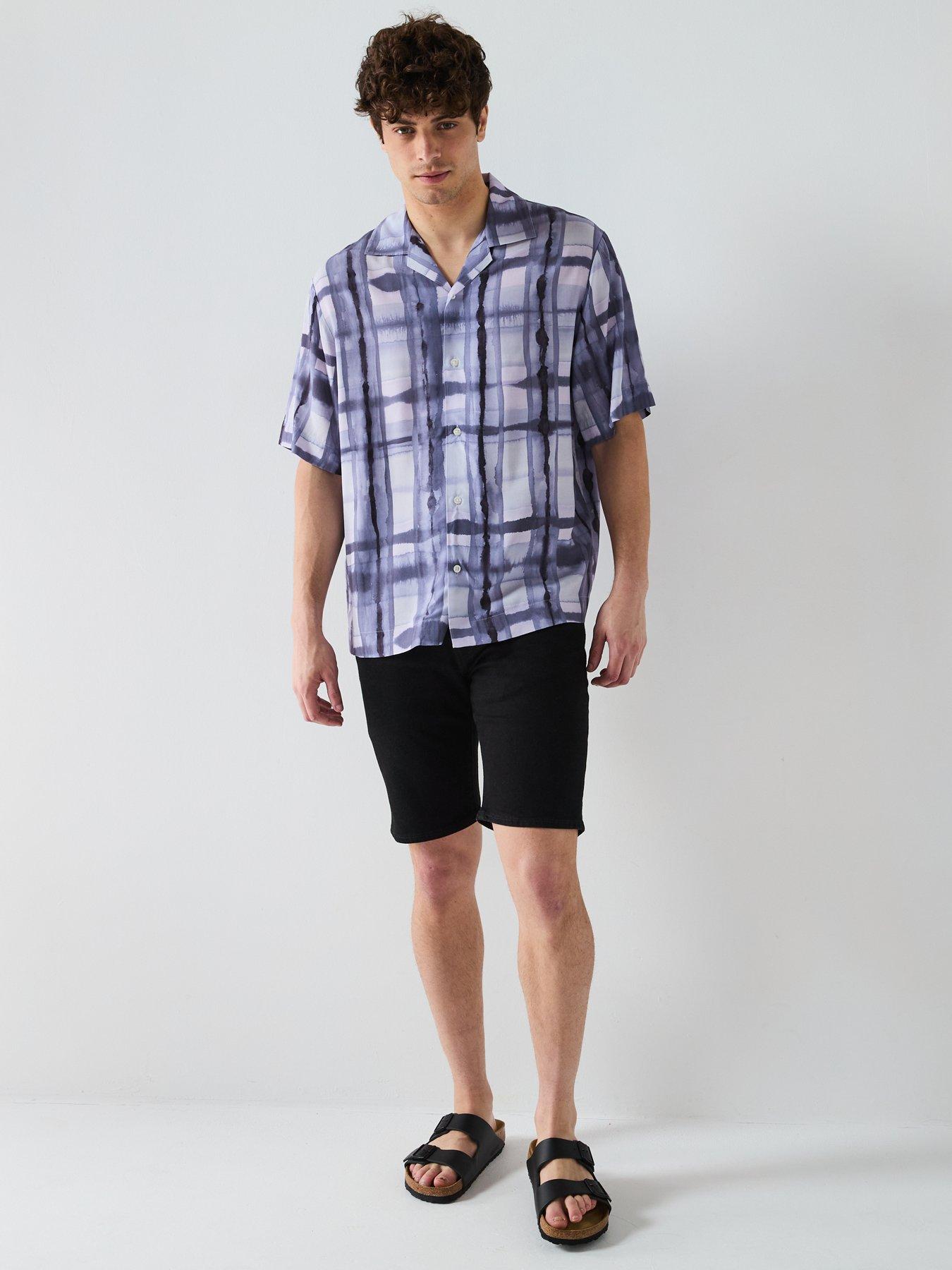 Image 3 of 6 of HUGO Espino Relaxed Check Short Sleeve Shirt-Purple - Open Purple