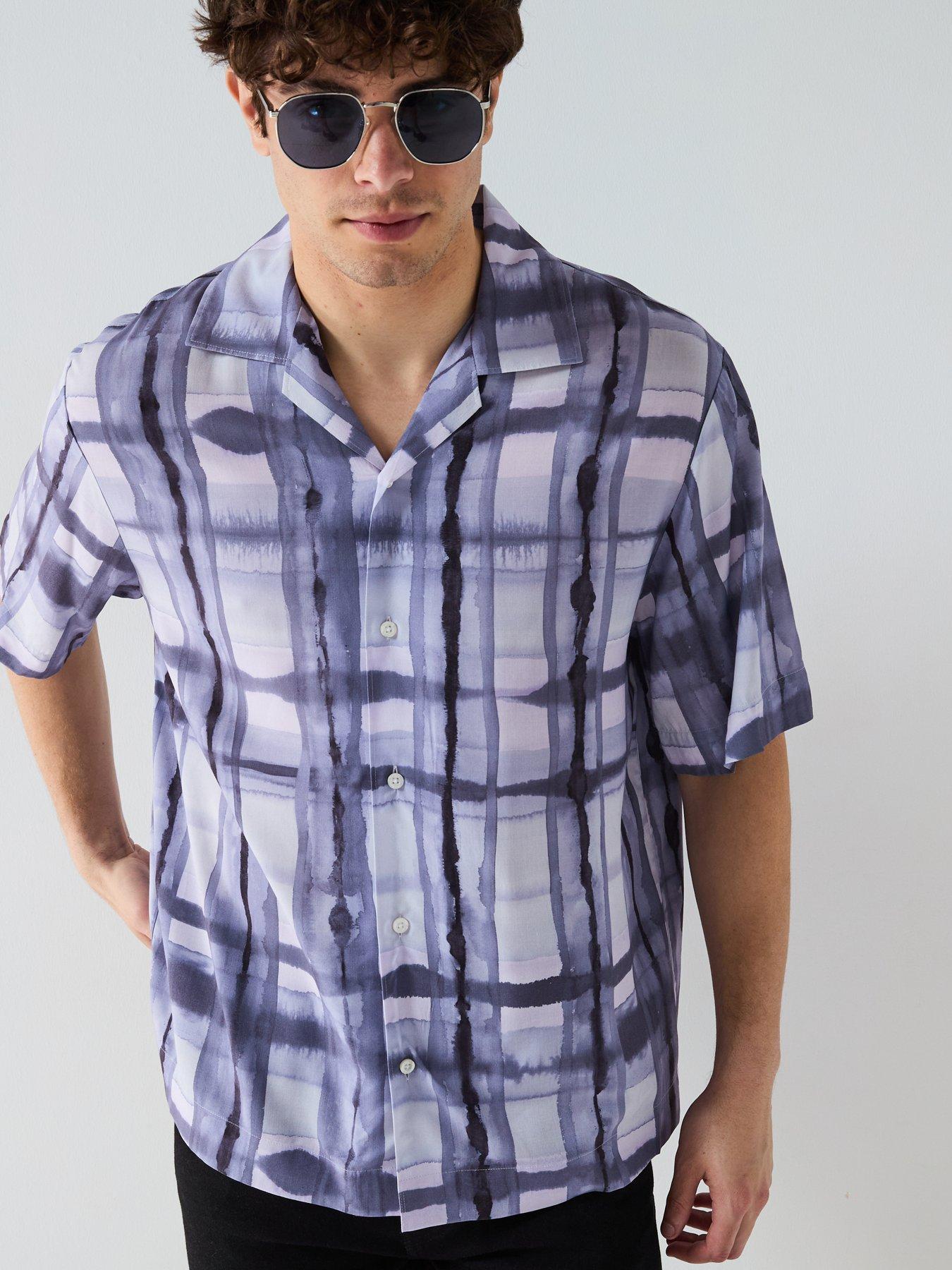 Image 4 of 6 of HUGO Espino Relaxed Check Short Sleeve Shirt-Purple - Open Purple