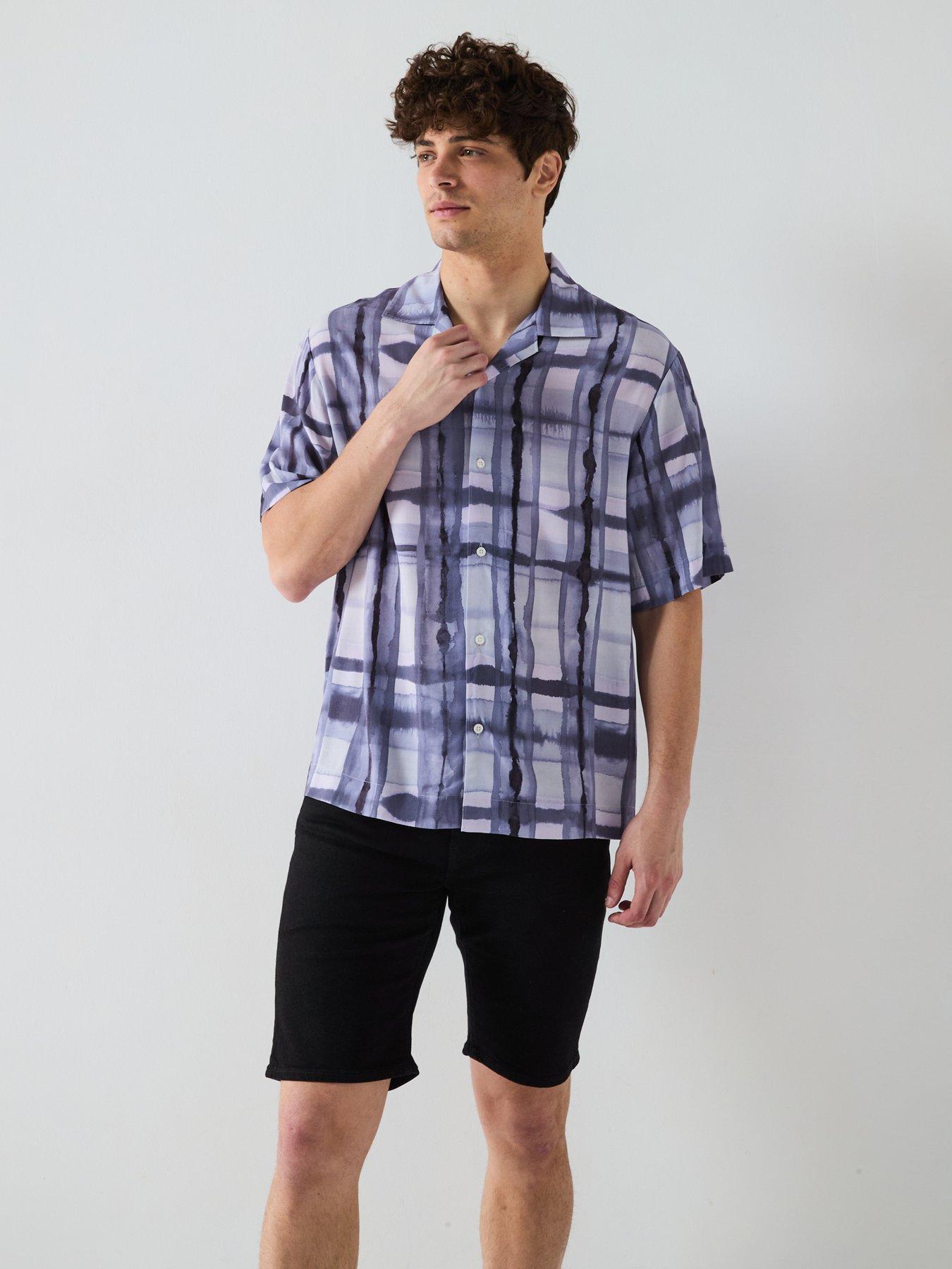 Image 6 of 6 of HUGO Espino Relaxed Check Short Sleeve Shirt-Purple - Open Purple