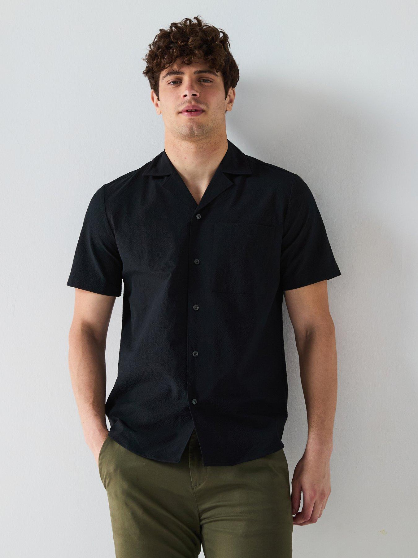undefined Ellino Relaxed Seersucker Short Sleeve Shirt - Black