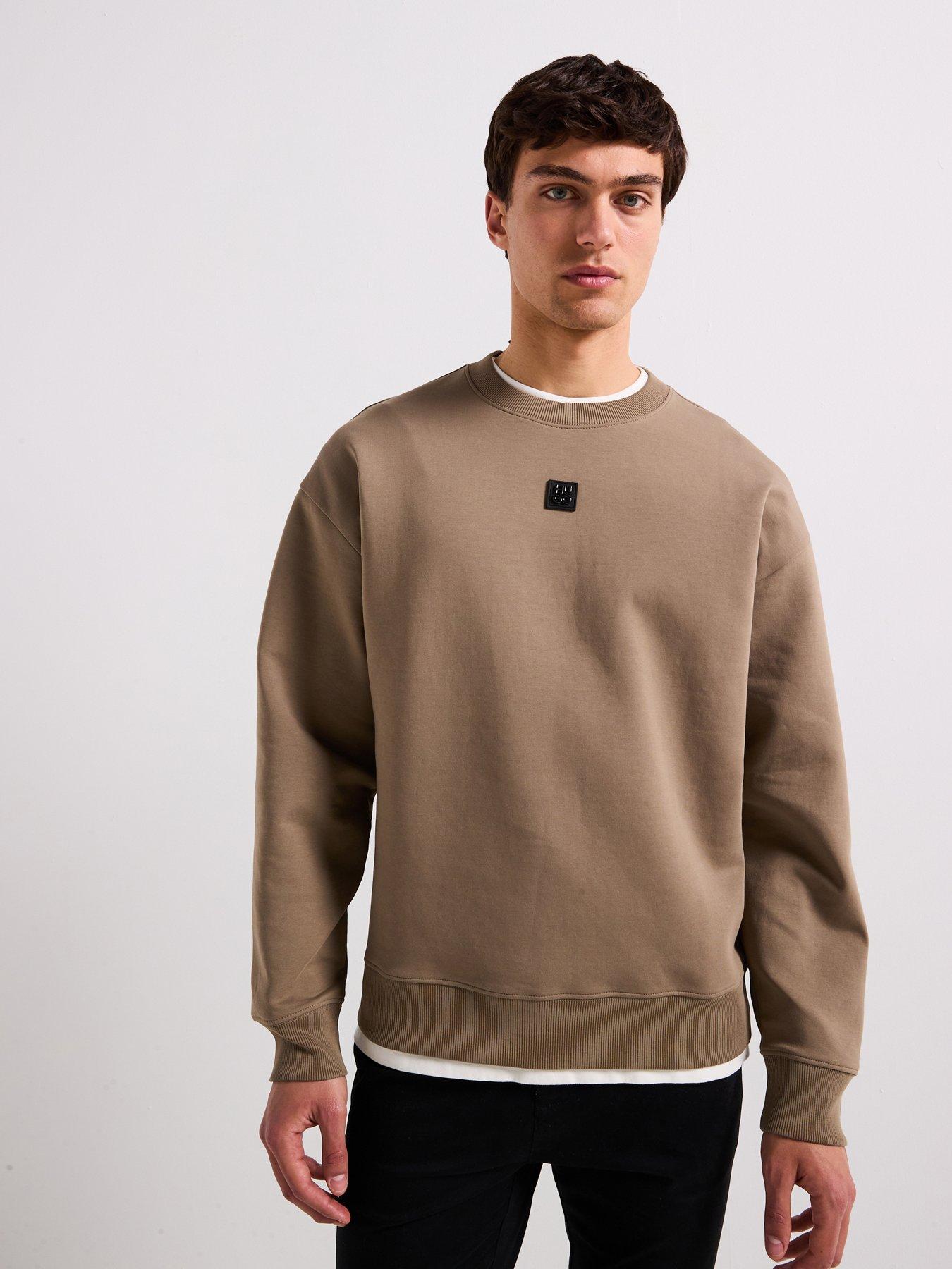HUGO Dettil Relaxed Fit Logo Crew Neck Sweatshirt Brown Very