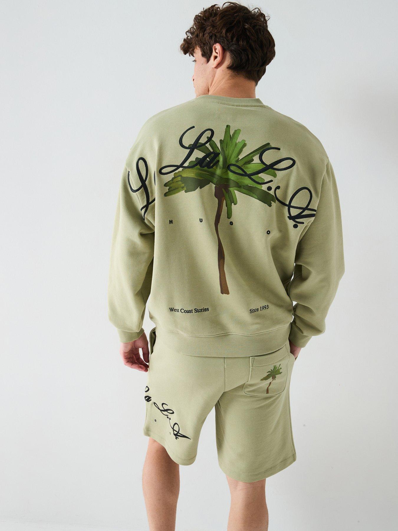 undefined Dutap Relaxed Palm Tree Back Graphic Crew Sweatshirt - Open Green