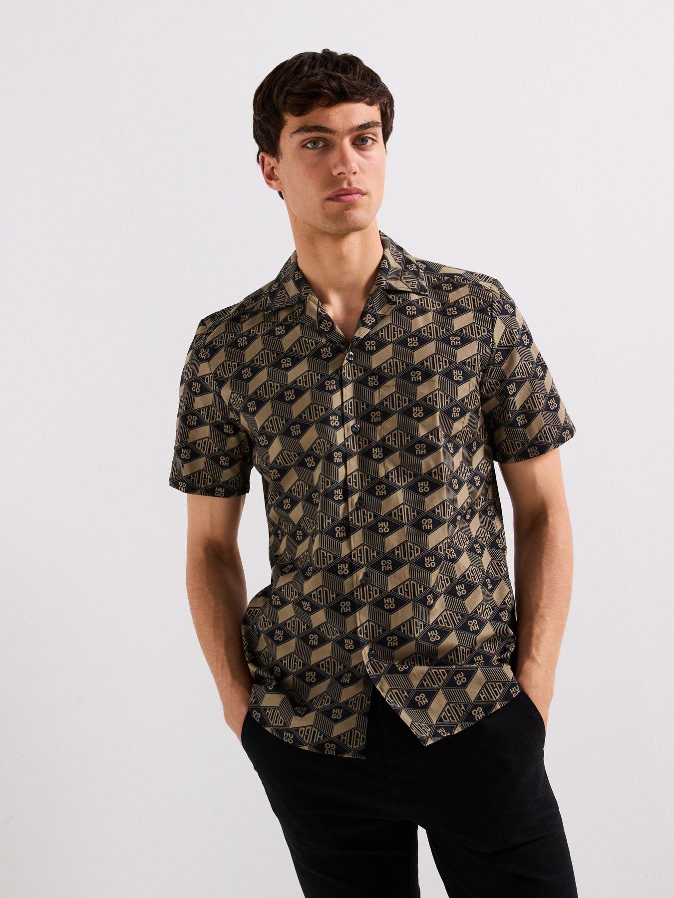 undefined Ellino Relaxed All Over Geo Logo Short Sleeve Shirt- Black