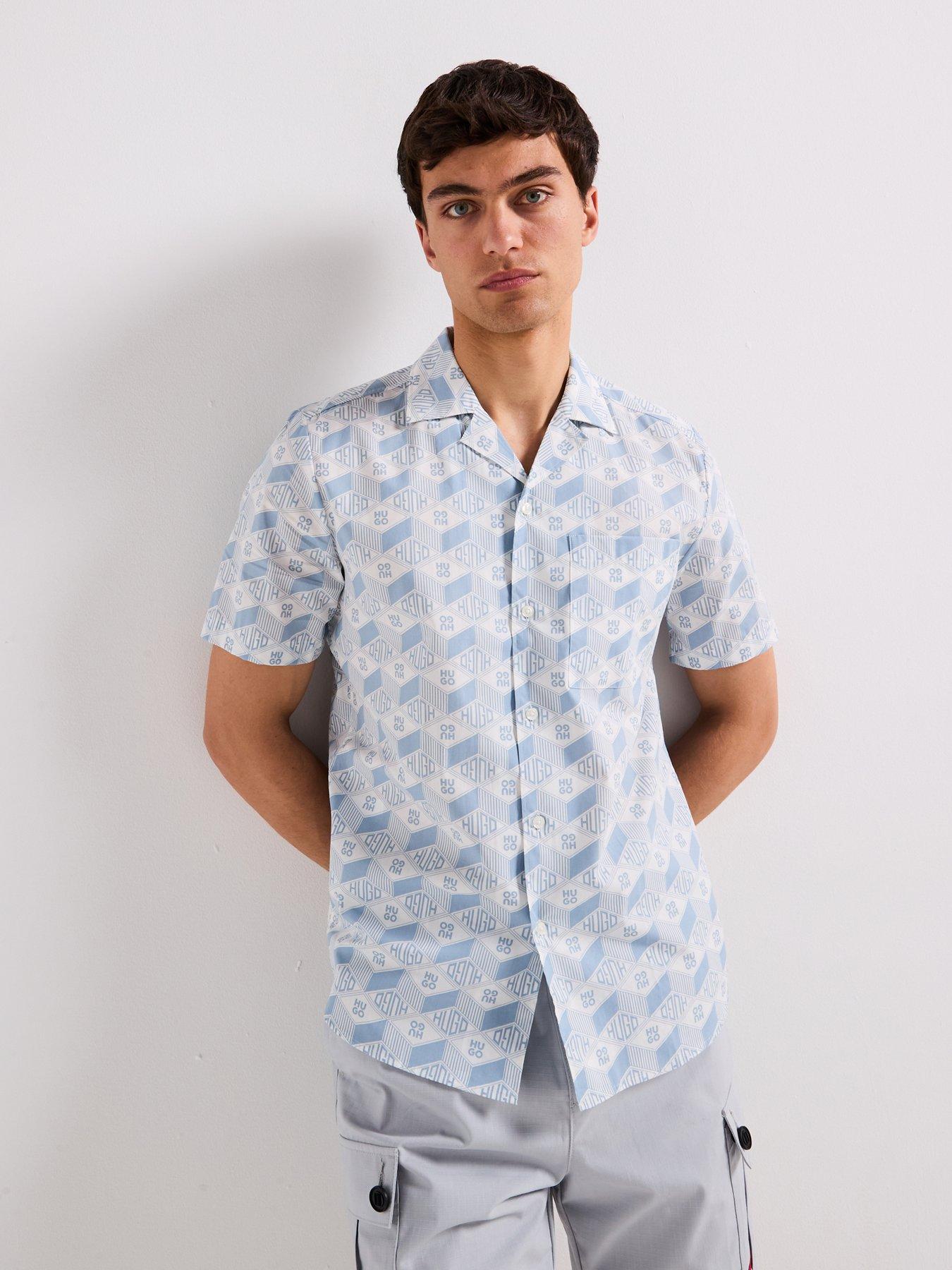 undefined Ellino Relaxed All Over Geo Logo Short Sleeve Shirt - Blue
