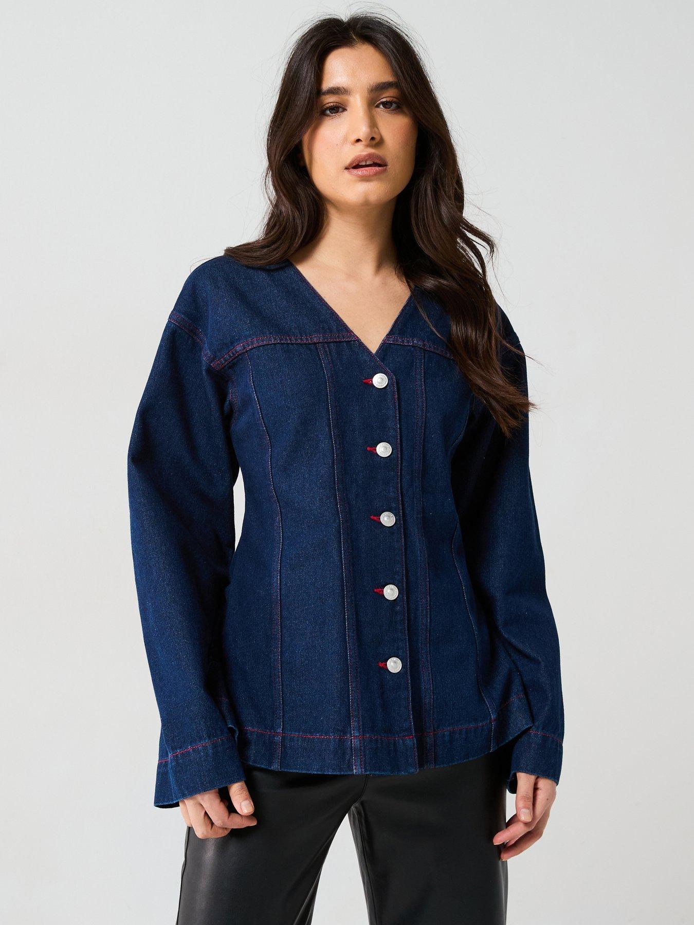 PIECES: Denim Fitted Denim Shirt - Blue