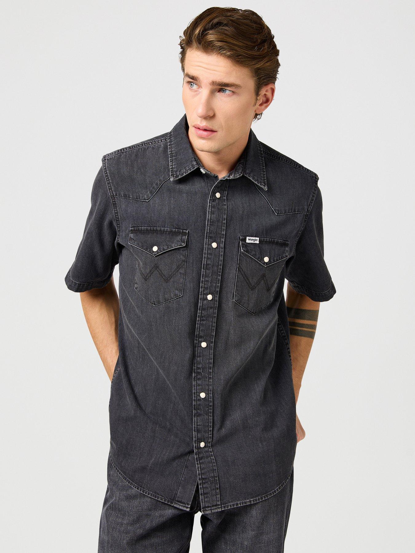 undefined Short Sleeve Western Denim Shirt - Black