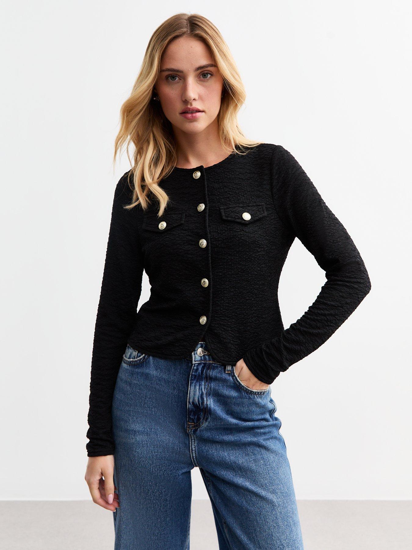 undefined Black Crinkle Texture Cardigan