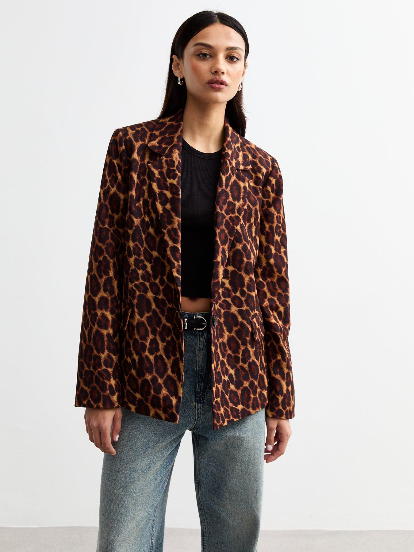 Image 1 of 4 of New Look Brown Leopard Print Blazer