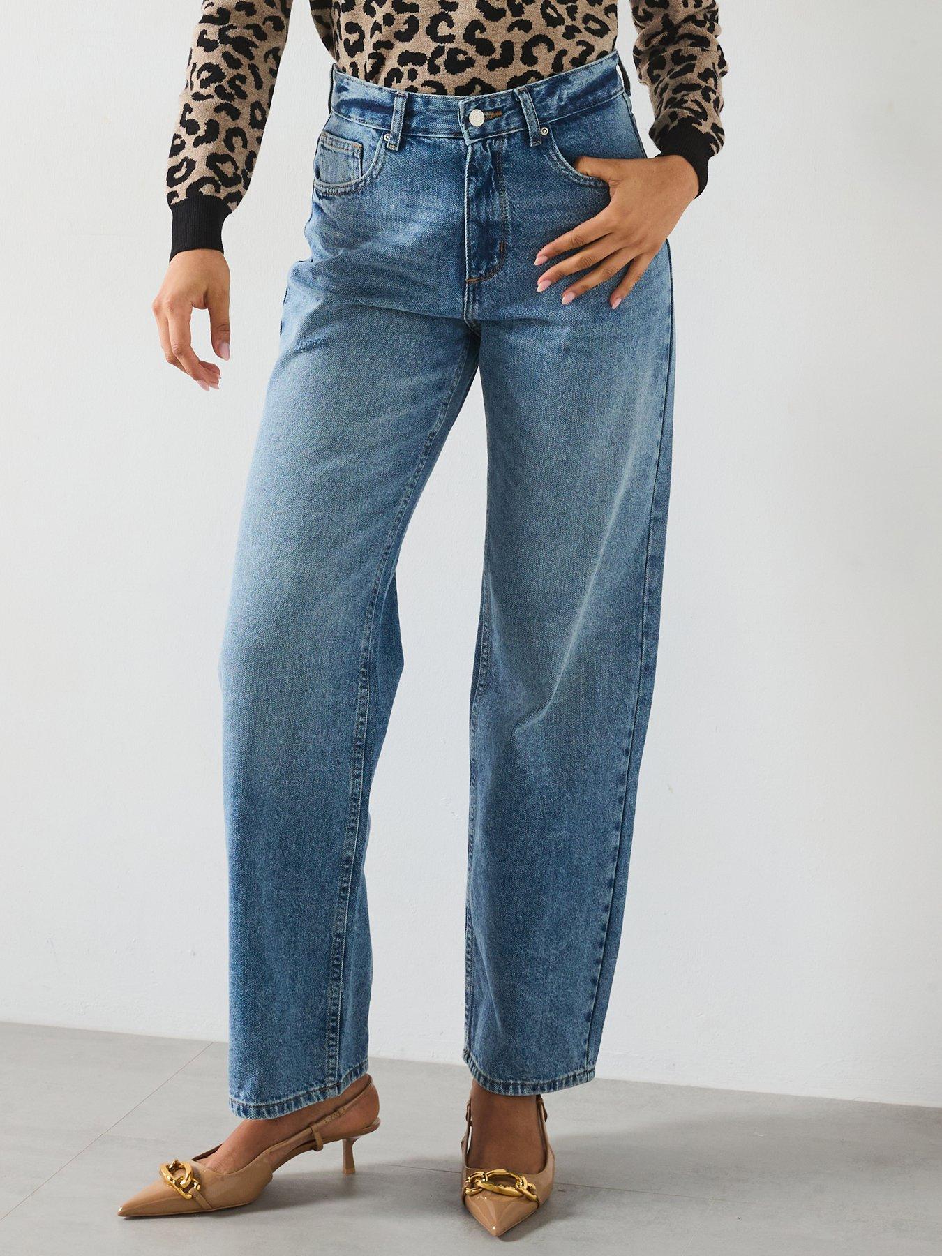 undefined Mid Waist Straight Jean  - Medium Blue Denim