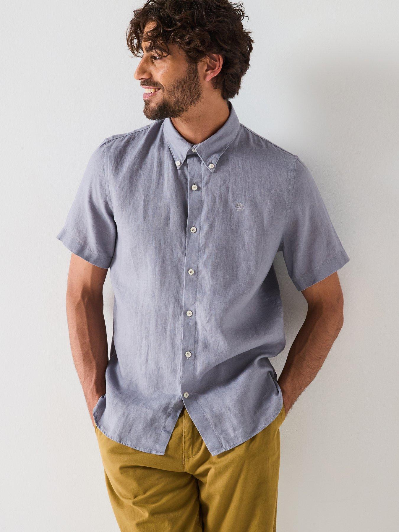 undefined Mill Brook Linen Short Sleeve Shirt - Blue
