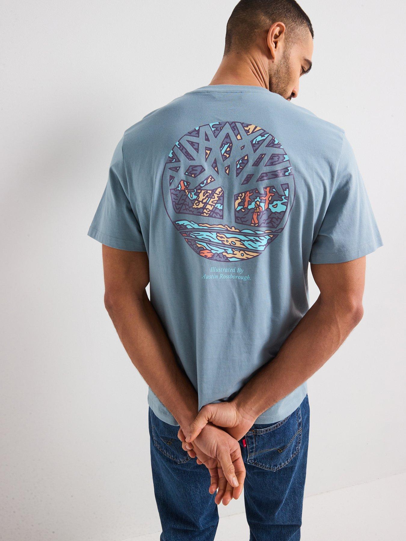Illustrated Tree Back Graphic T Shirt Light Blue