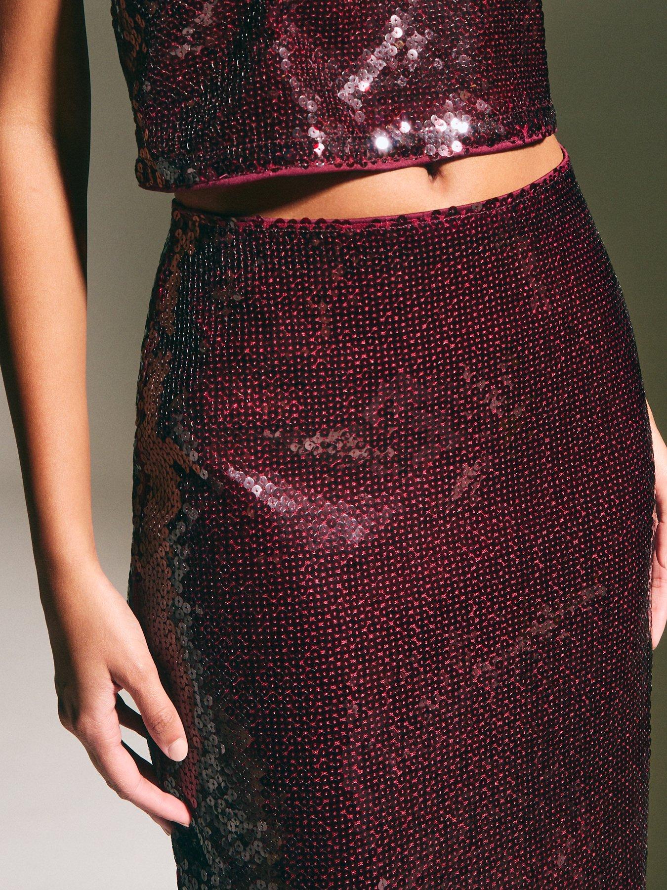 New Look Sequinned Midi Skirt Red Very