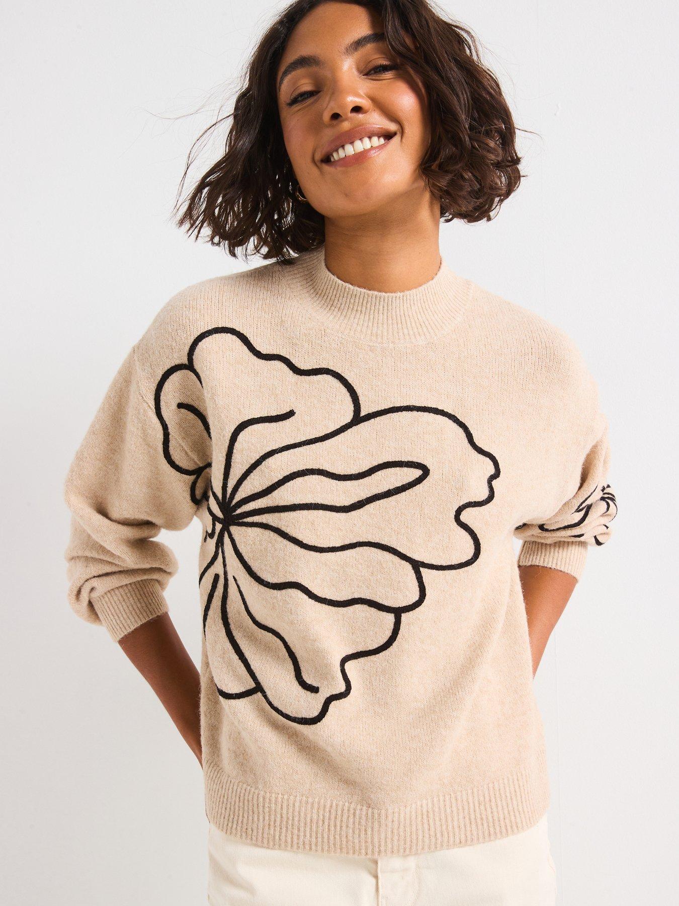 JDY Long Sleeve Flower Knitted Jumper - Brown | Very