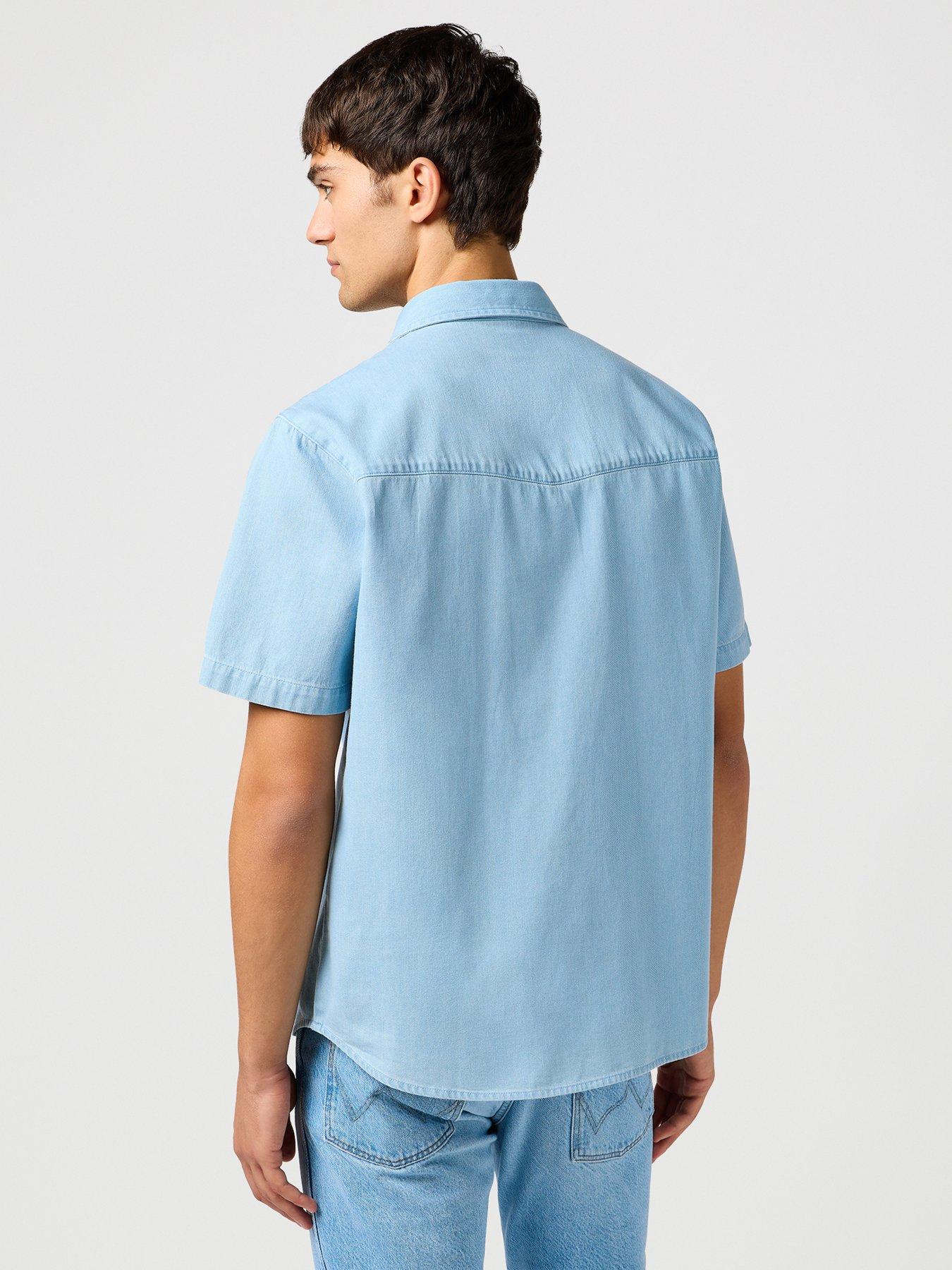 Image 2 of 5 of Wrangler Short Sleeve Denim Western Shirt - Light Blue