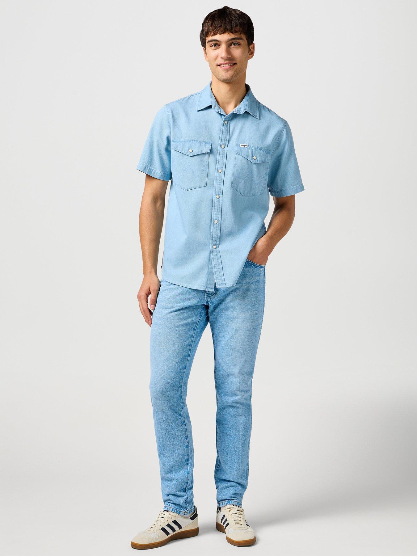 Image 3 of 5 of Wrangler Short Sleeve Denim Western Shirt - Light Blue
