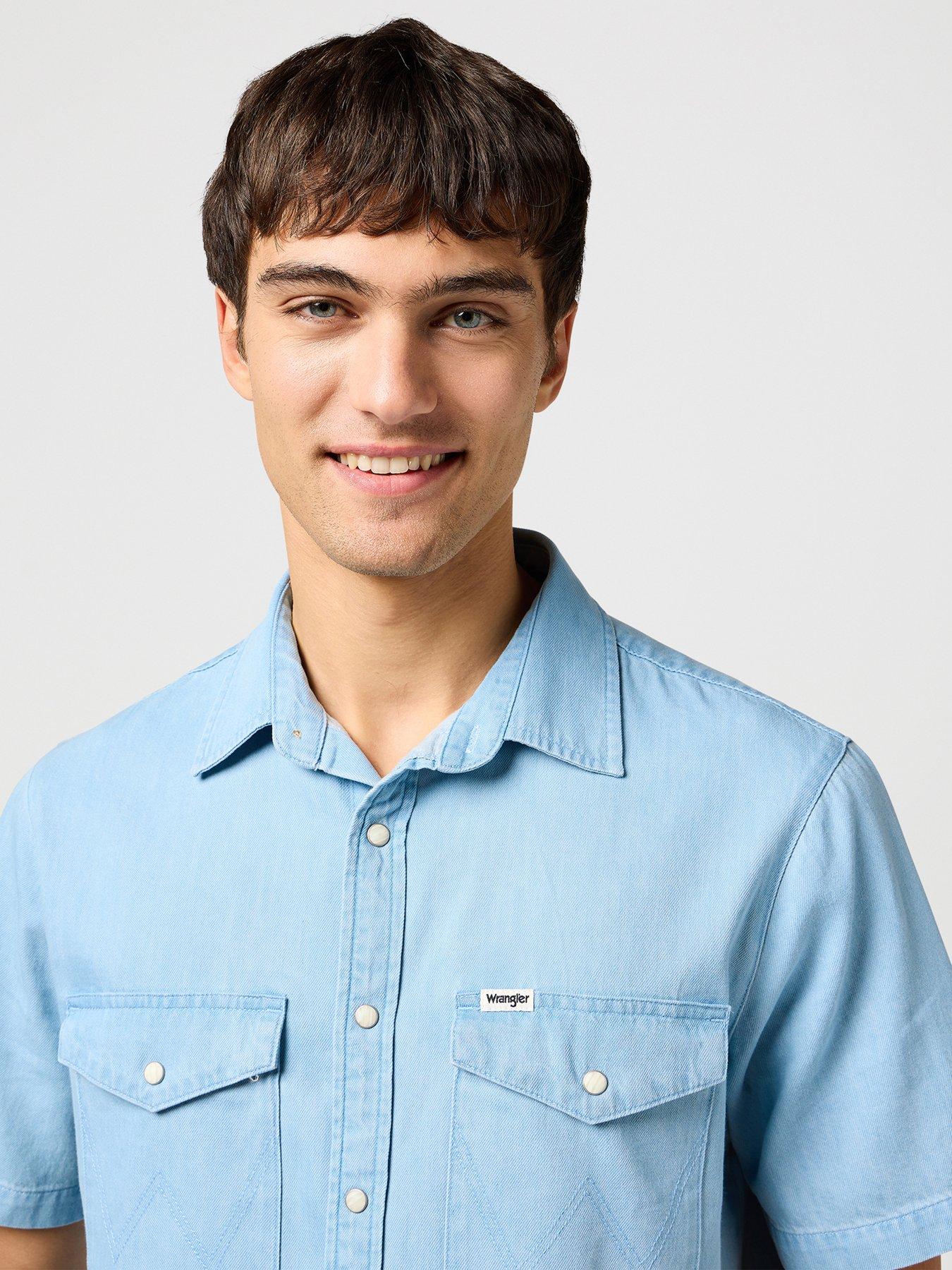 Image 4 of 5 of Wrangler Short Sleeve Denim Western Shirt - Light Blue