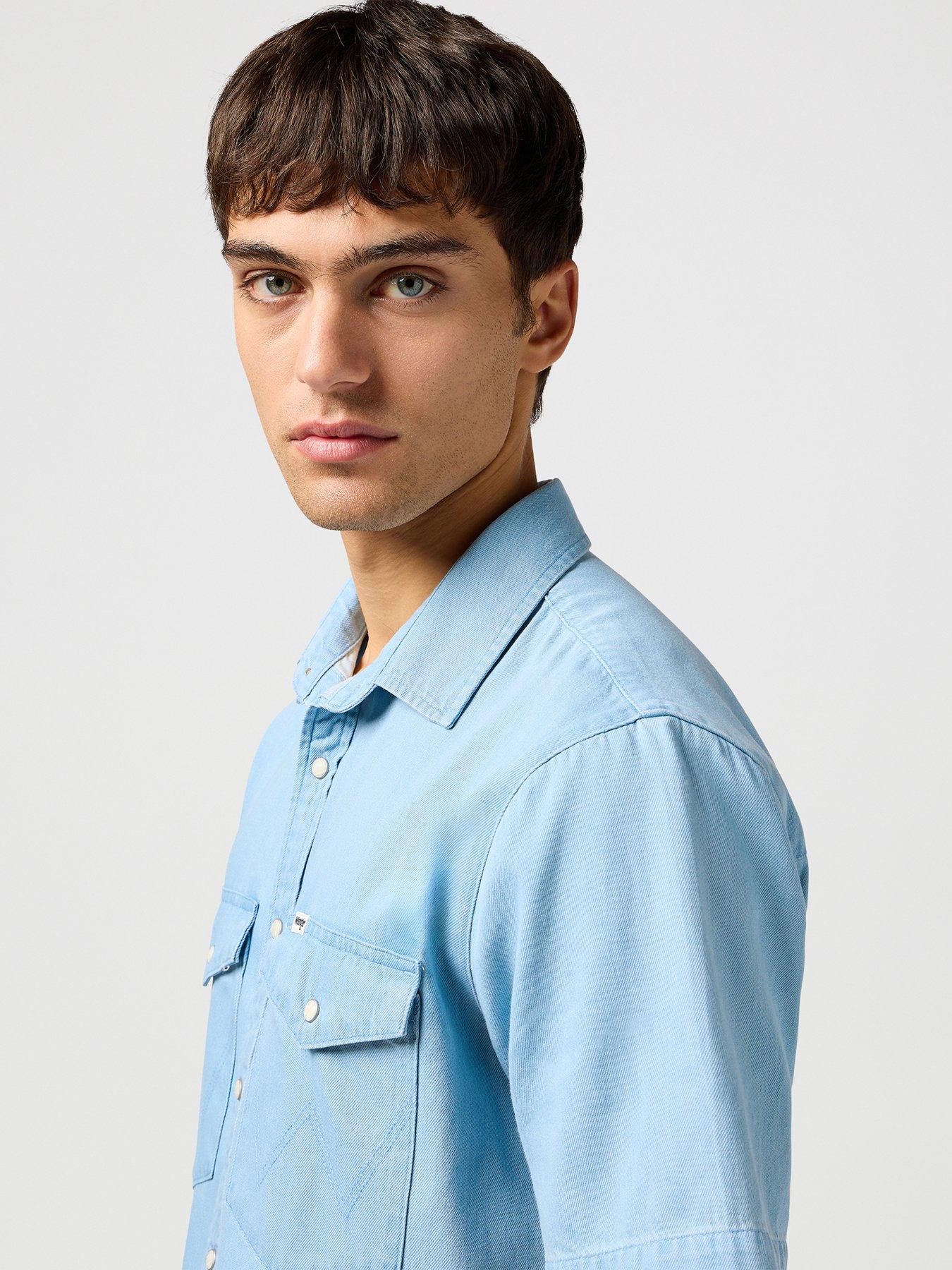 Image 5 of 5 of Wrangler Short Sleeve Denim Western Shirt - Light Blue