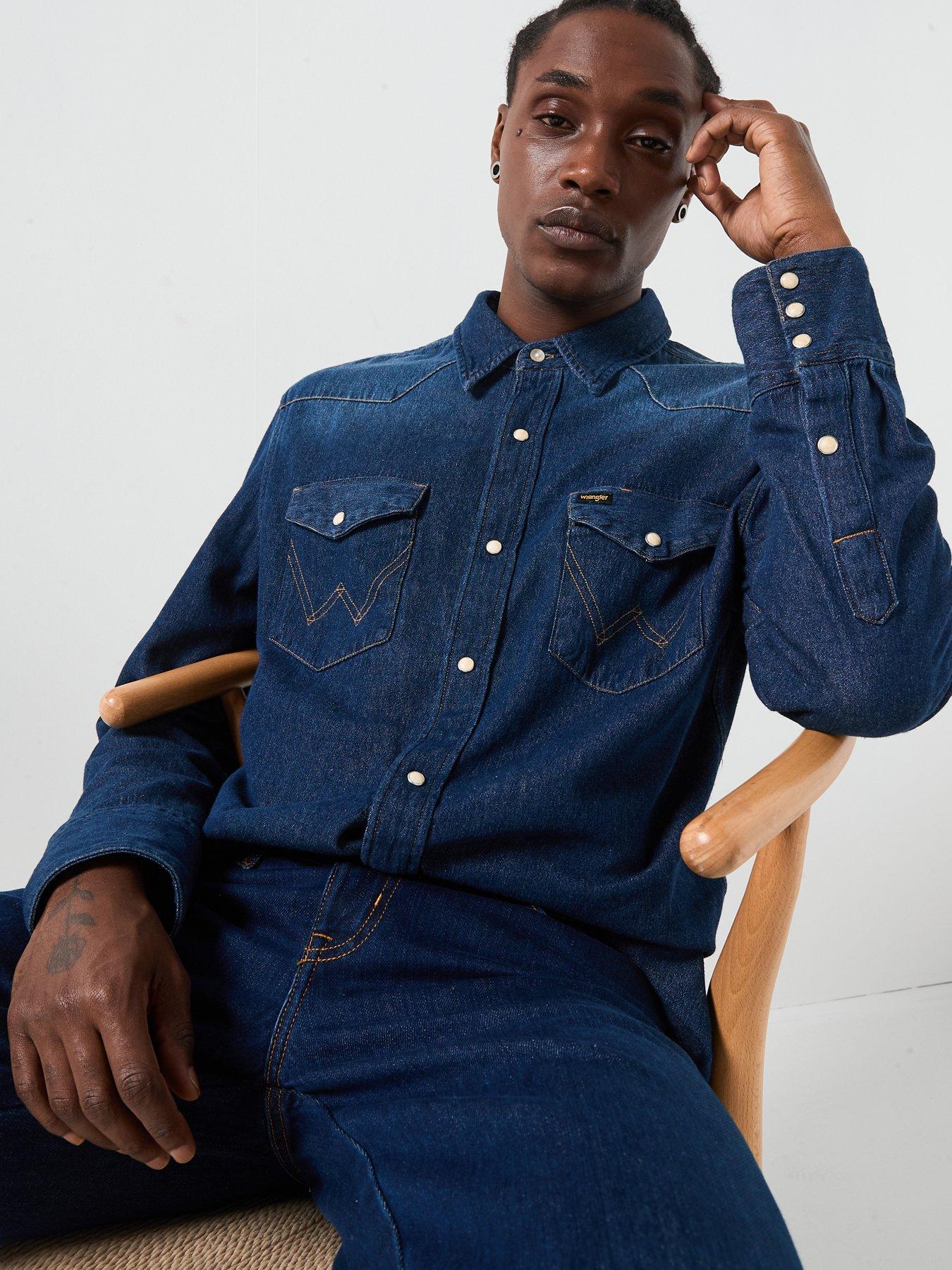 Wrangler 27MW Long Sleeve Denim Shirt - Dark Blue | Very
