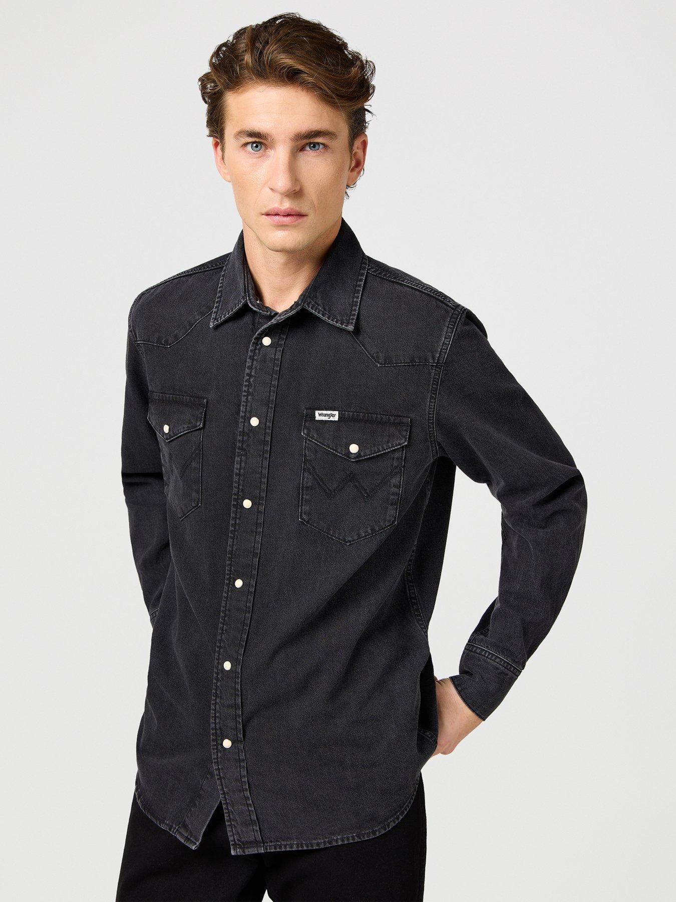 undefined Long Sleeve Western Denim Shirt - Black