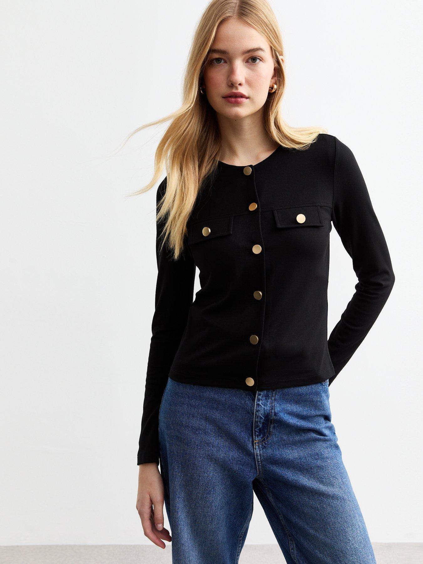 Image 3 of 5 of New Look Black Ponte Buttoned Cardigan